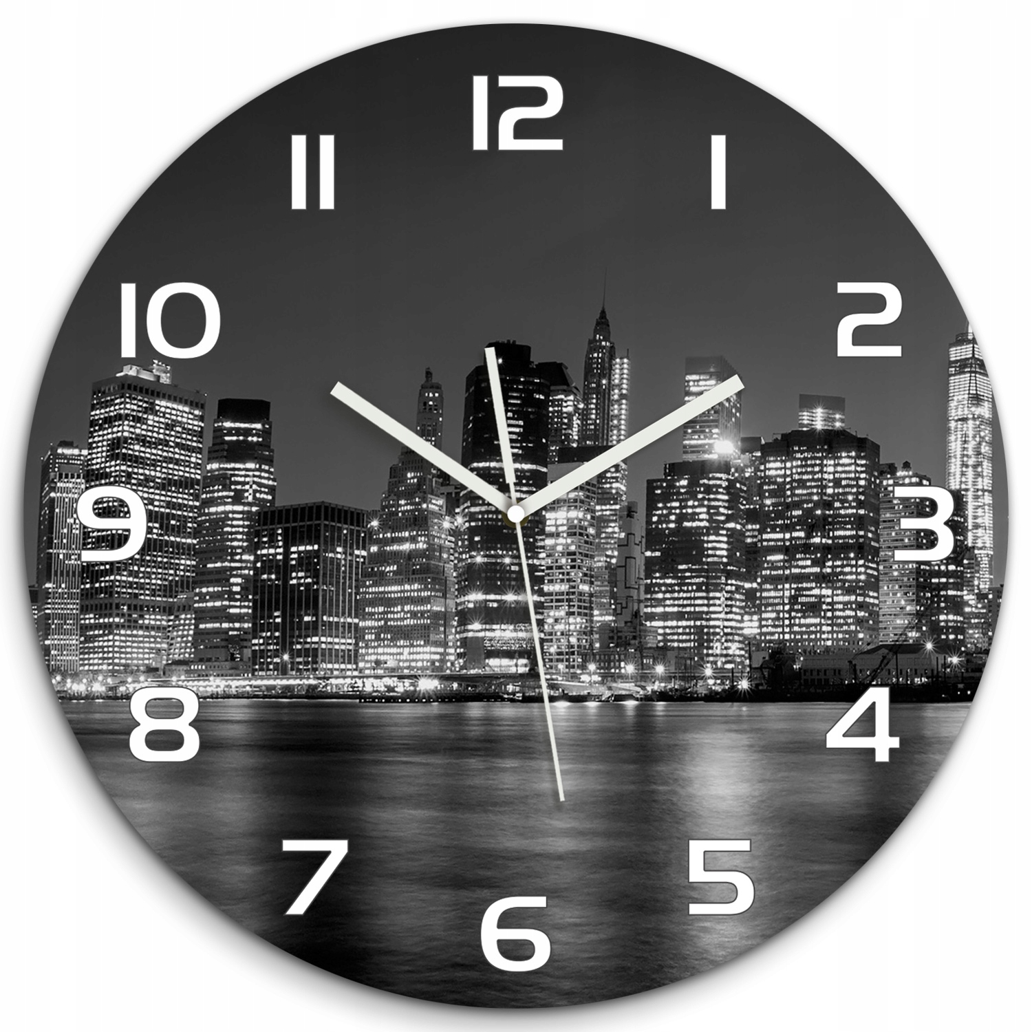 

Zegar ścienny ze szkła, duży Manhattan nocą fi 60