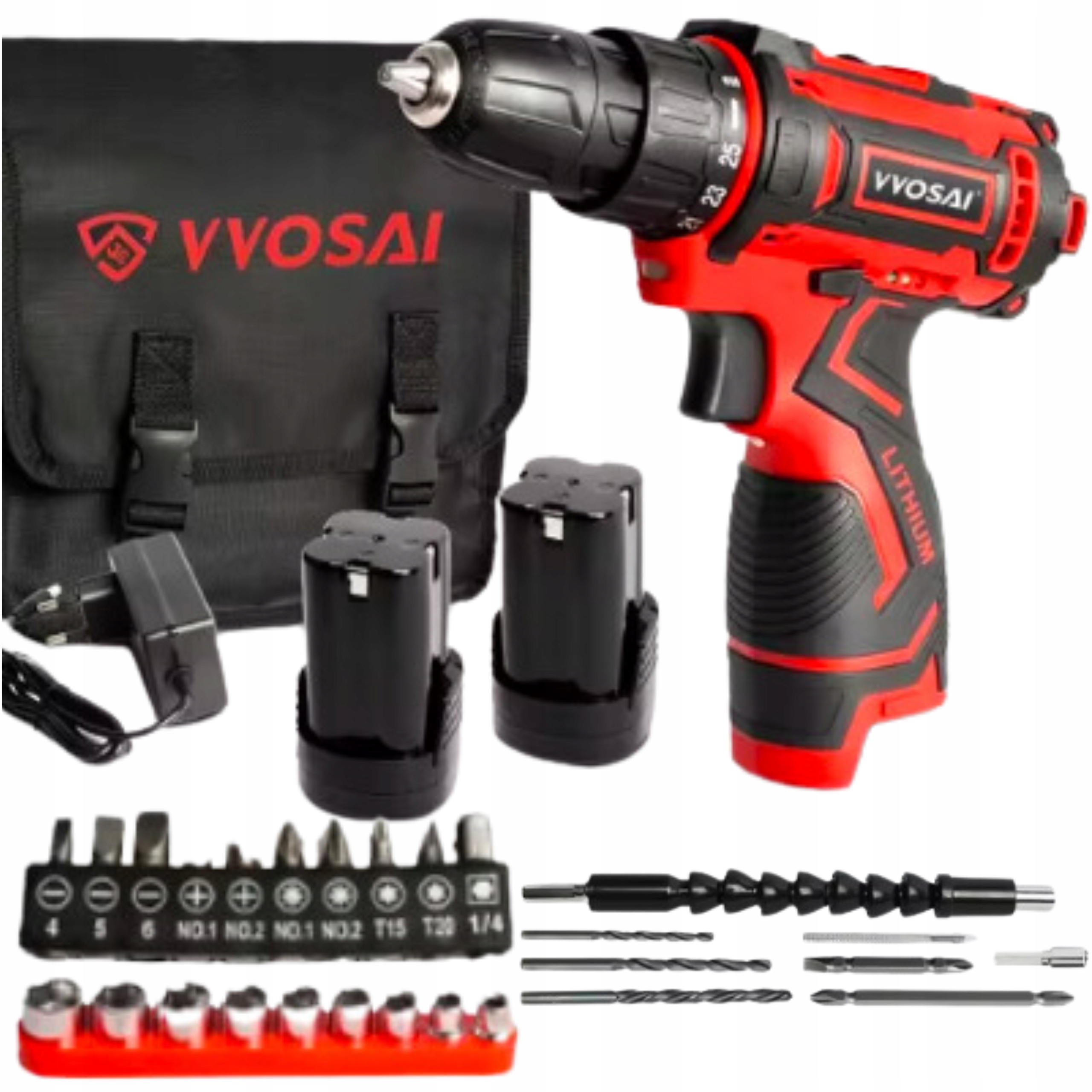 Aku Šroubovák Akumulátorový Mocný 16V Šroubovák-vrtačka Sada šroubů 2xAku