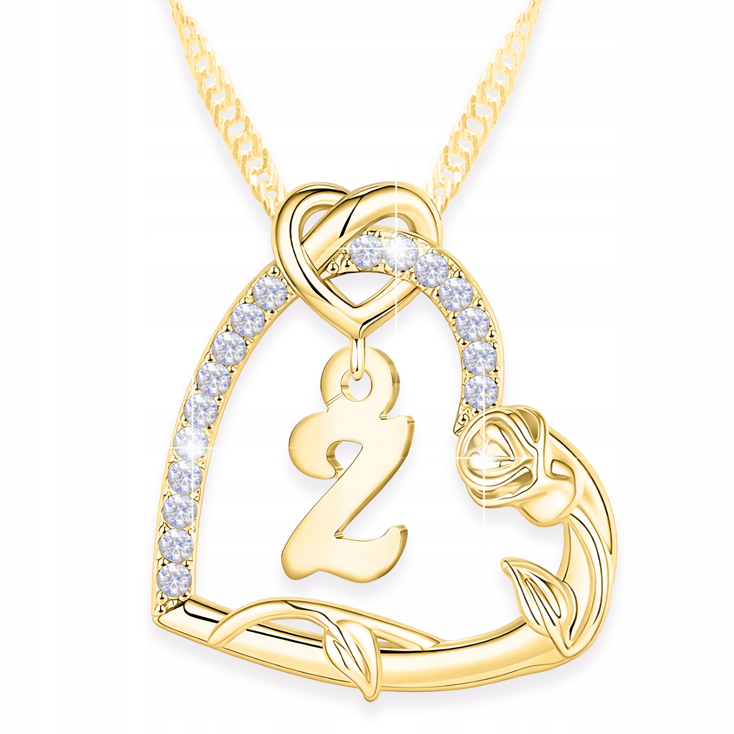 Zlatý náhrdelník Písmeno s růží Pozlacený 585 Závěsné písmenko S Stříbro 925