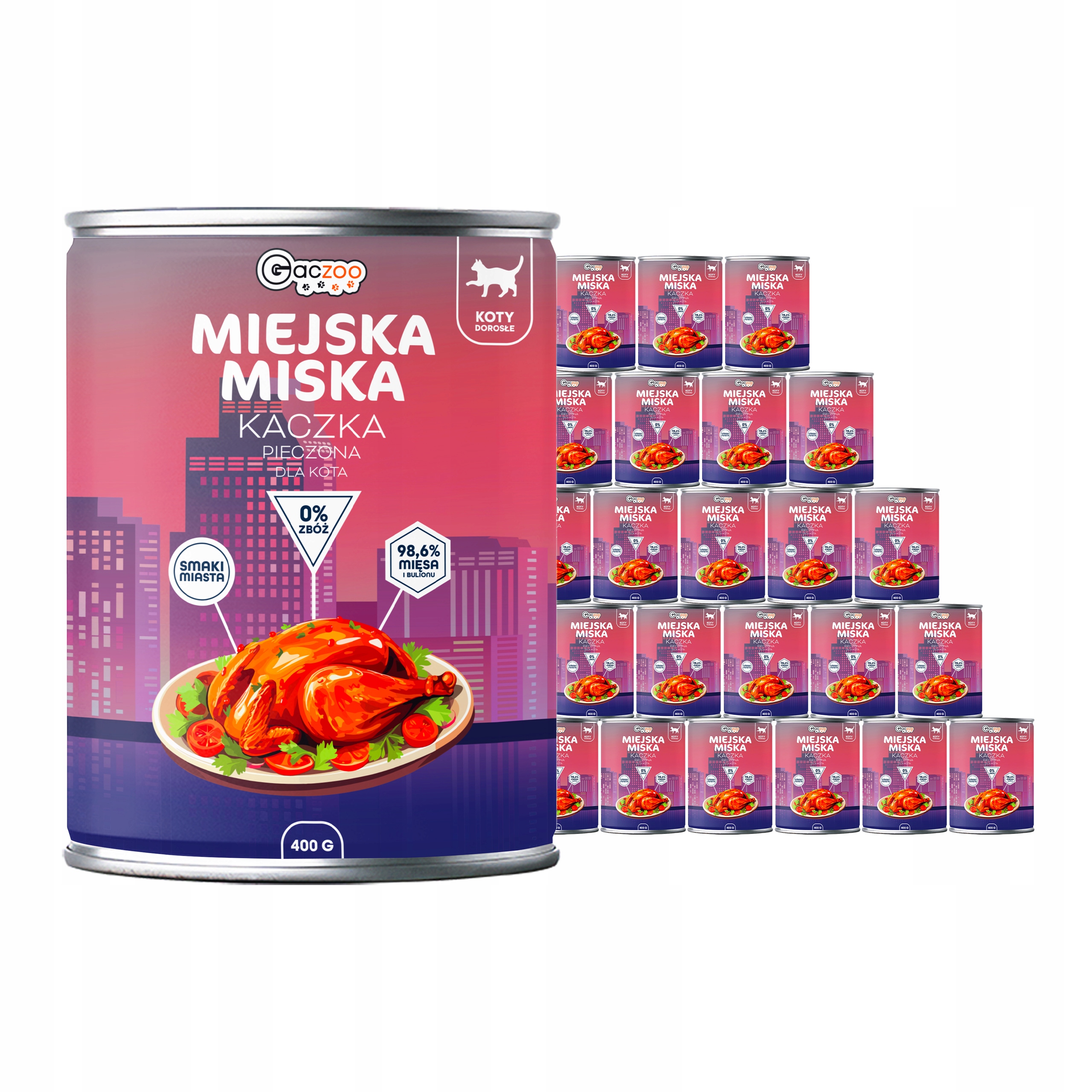 Krmivo pro mokré kočky Městská miska Gaczoo Pečená kachna 24 x 400 g bez obilovin