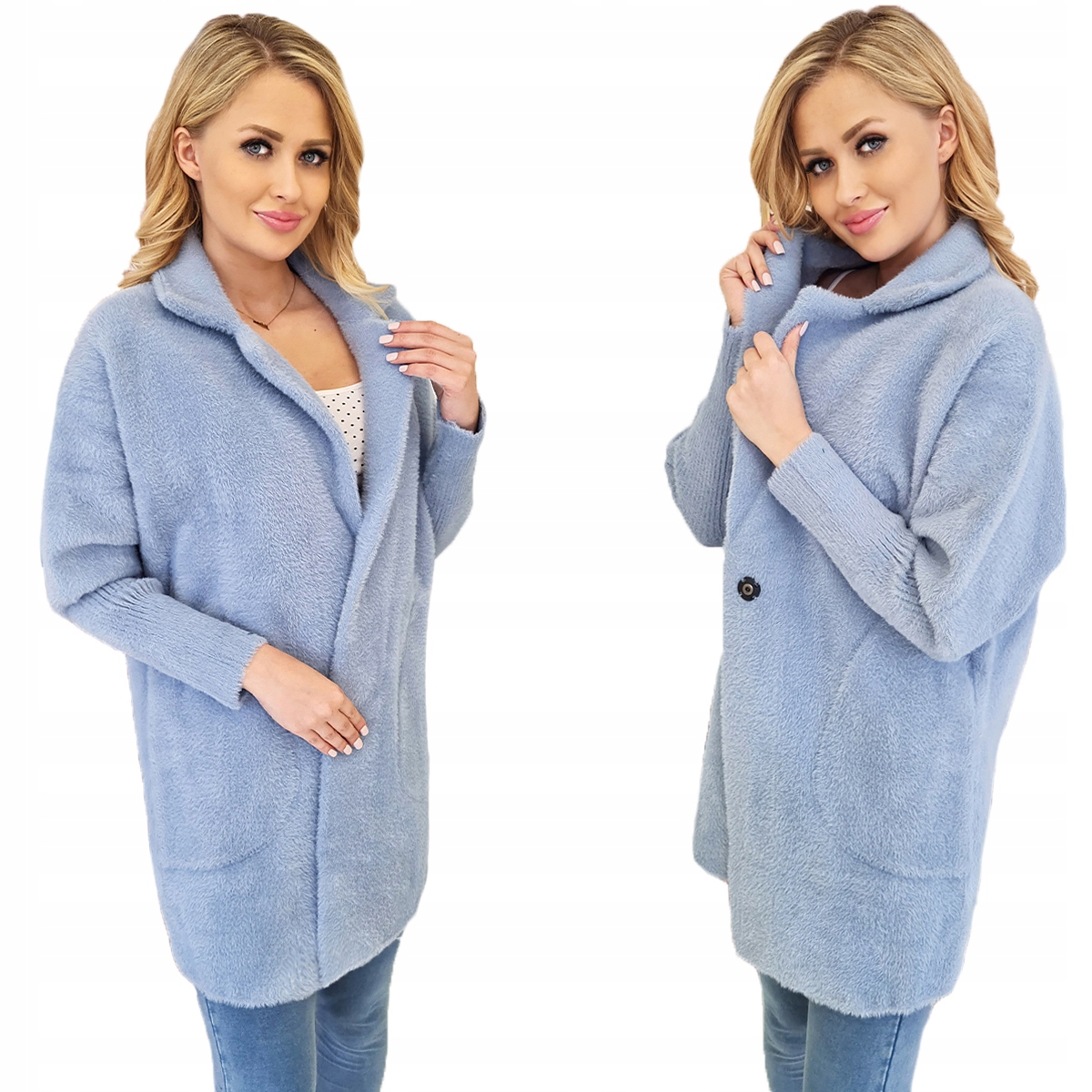 Klasický kabát Z Alpaky Vlna Barvy Baby Blue