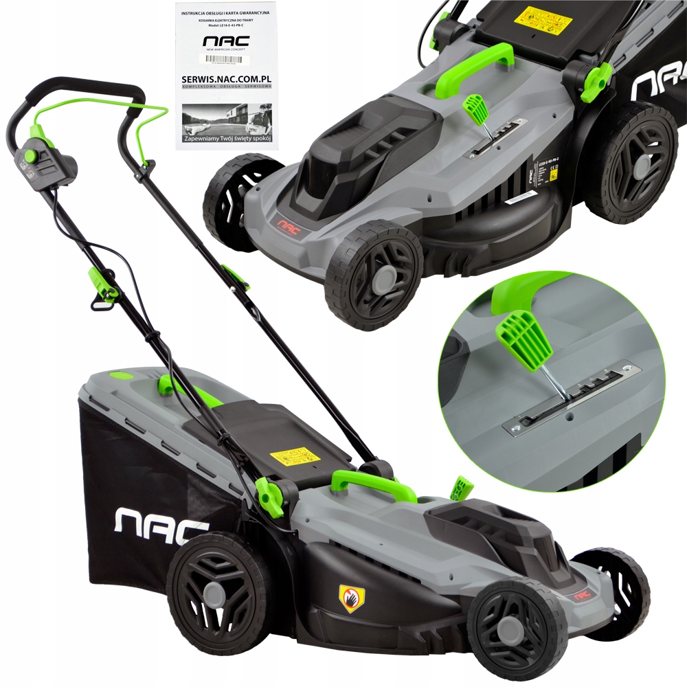 Kosiarka Elektryczna Nac 1800 W Szerokość 43 CM Zabezpieczenie Termiczne