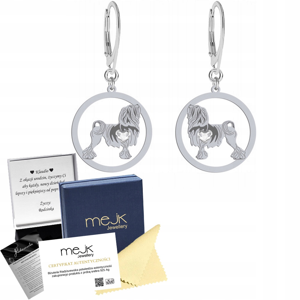 Stříbrné Náušnice se psem Lowchen 925 Žena Šperky Gravírování Bonus