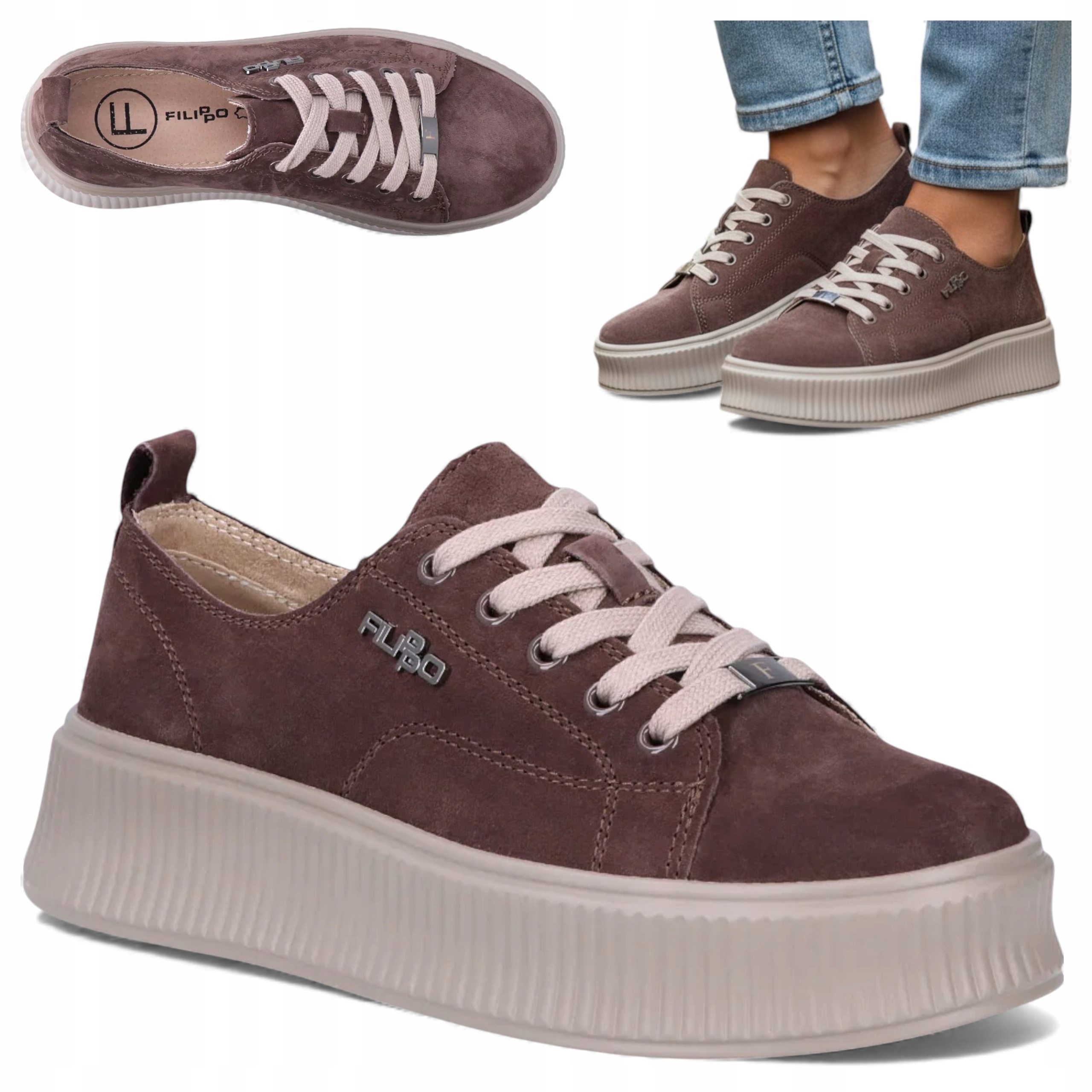 Dámské kožené tenisky 38 Filippo Polobotky Pohodlné Hnědé na platformě