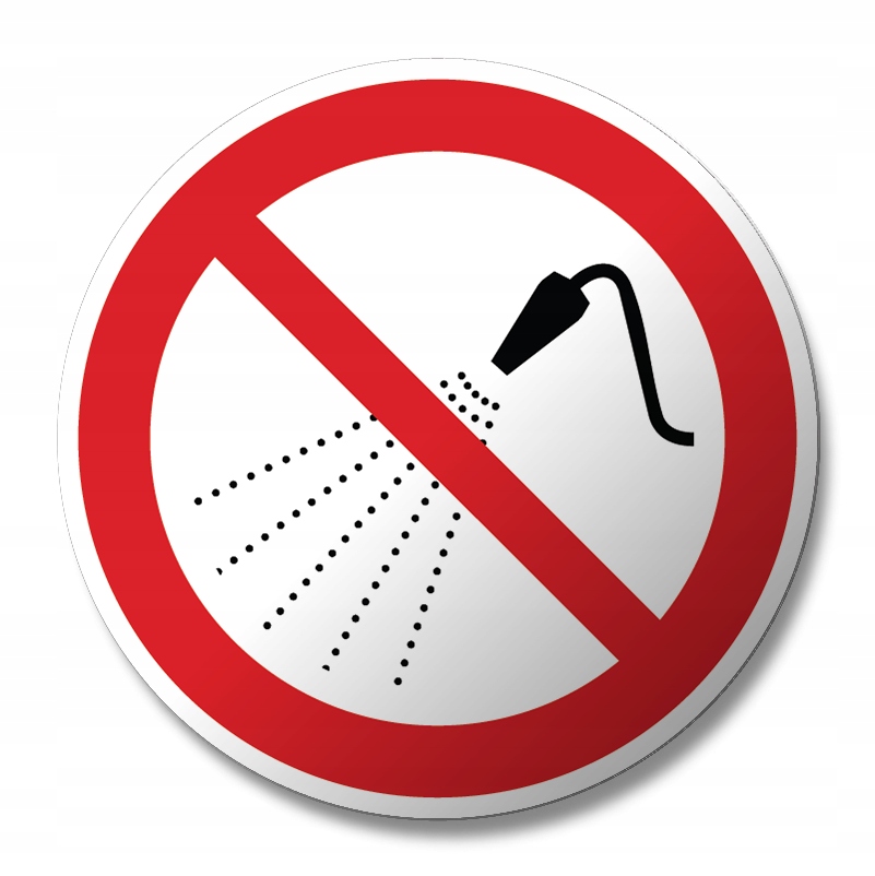 Naklejka BHP Zakaz Spryskiwania Wodą cieczą 5cm