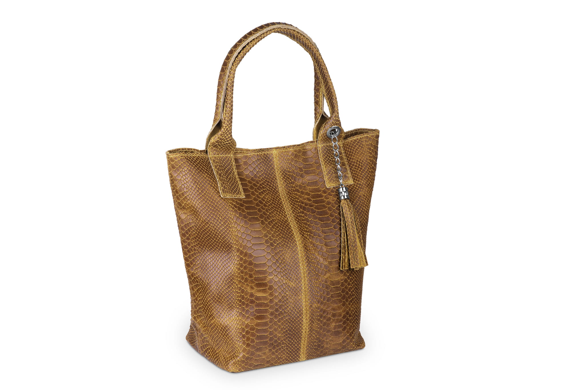 Kožená taška Vera Pelle Olivia Snake Koniak