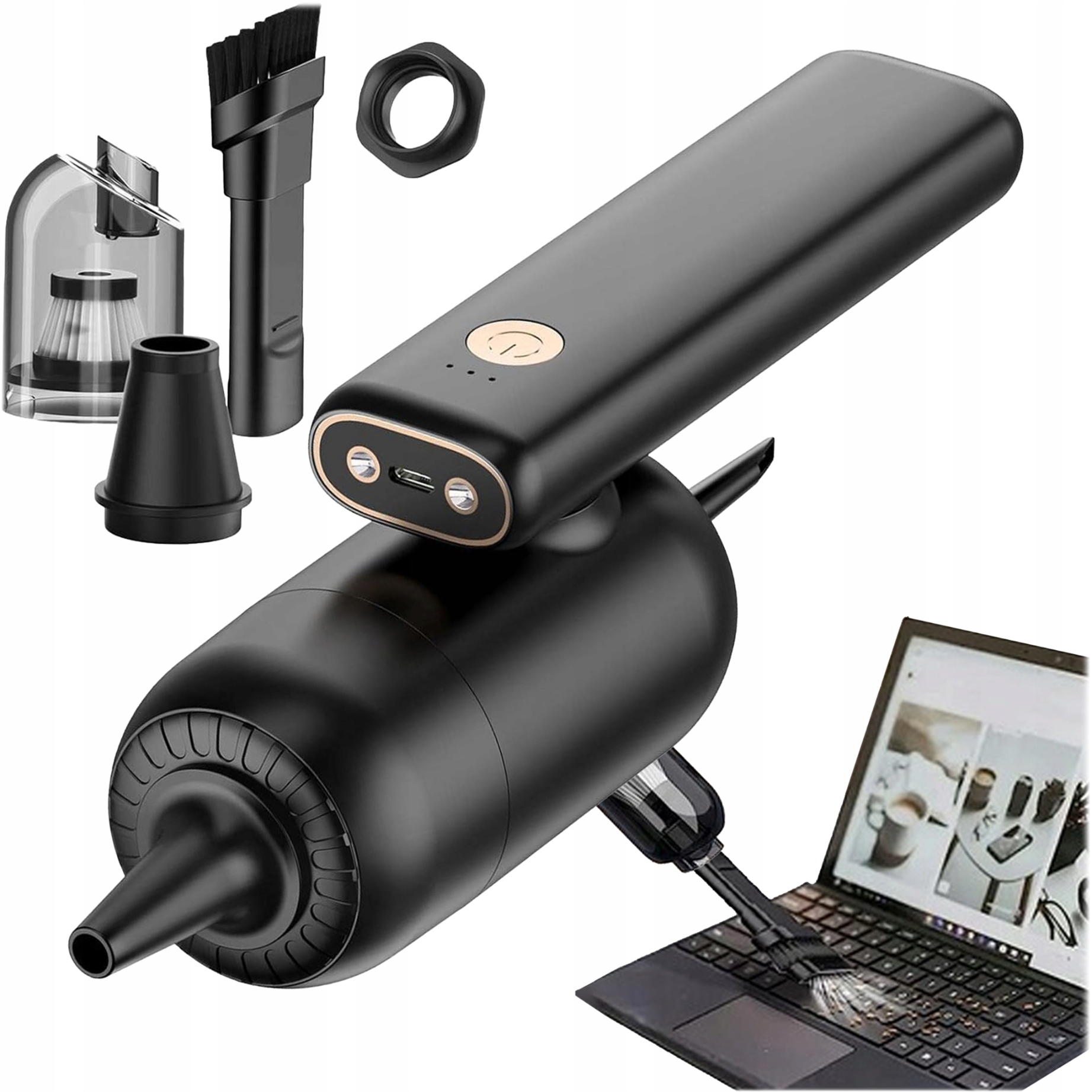 RĘCZNY ODKURZACZ SAMOCHODOWY BEZPRZEWODOWY DO AUTA DOMU 2w1 DMUCHAWA LED