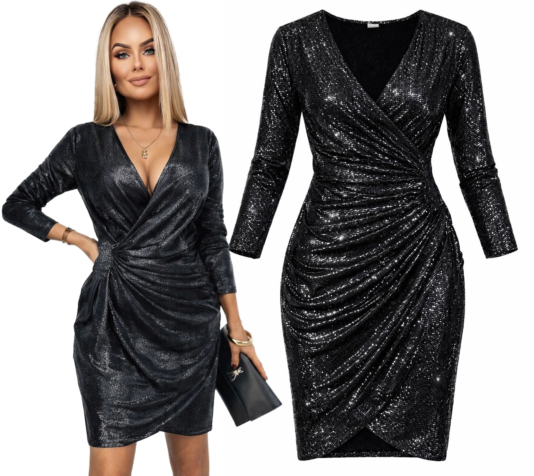 Elegantní lesklá Šaty Dámské nařasení svatební hostina párty XL Manuela