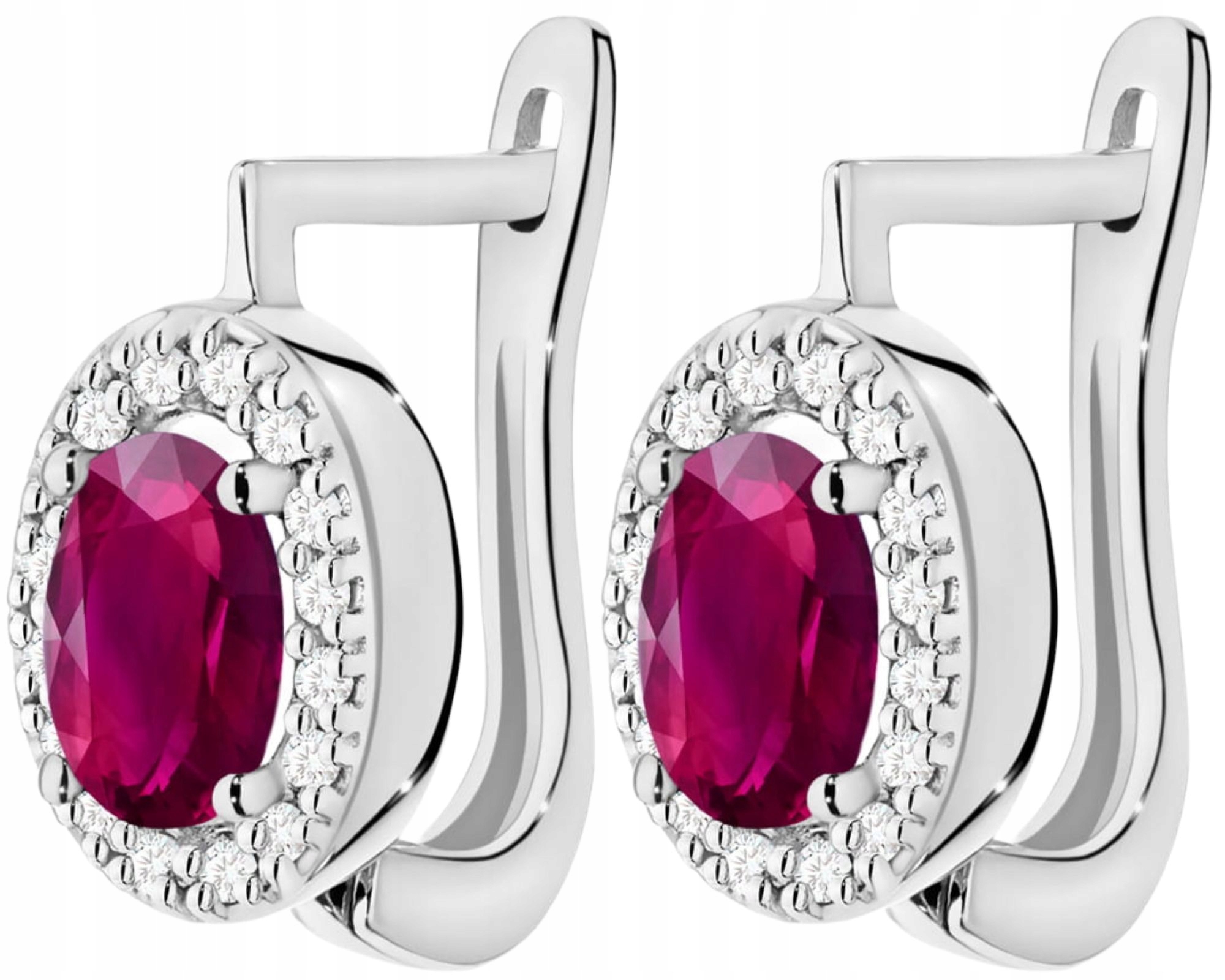 Bílé Zlato Náušnice Anglické Zapínání Přírodní Kámen Rodolit Brilianty