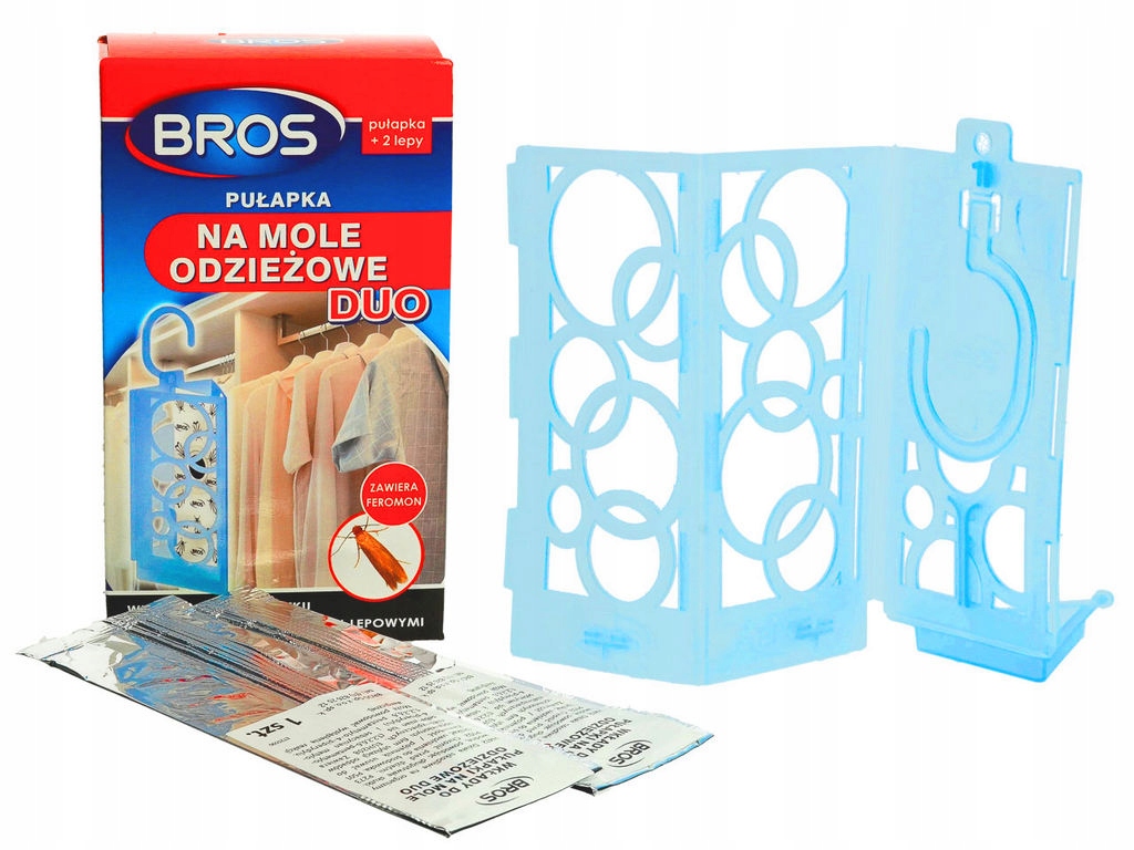 PUŁAPKA LEP NA MOLE ODZIEŻOWE BROS DUO + 2 WKŁADY Zastosowanie przeciwko molom