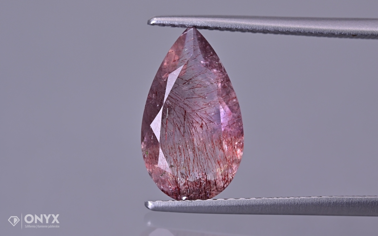 Jahodový křemen fazetovaný slza 14x8 mm