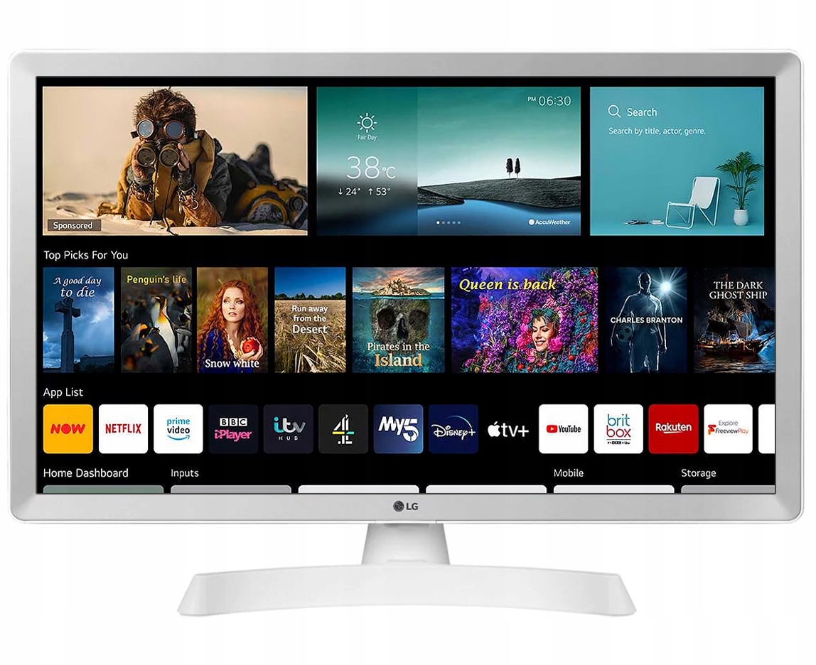 Biały Telewizor Smart Tv 24 Cale Lg 24TQ510 Led Bluetooth WiFi DVB-T2 Hevc