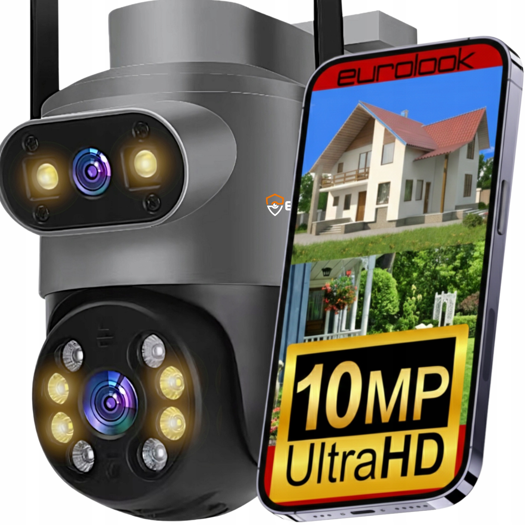 Podwójna Kamera Zewnętrzna Wifi Obrotowa Ip 10MPX Uhd Aplikacja 4K Audio