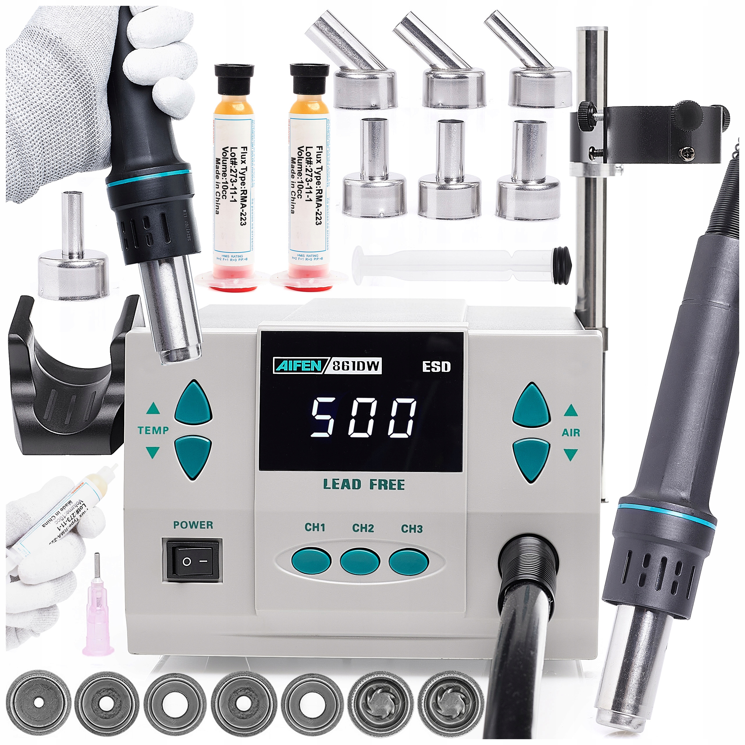 Spawarka Aifen 861DW, Stacja Hot Air (horký Vzduch) 1000W Držák Kolby