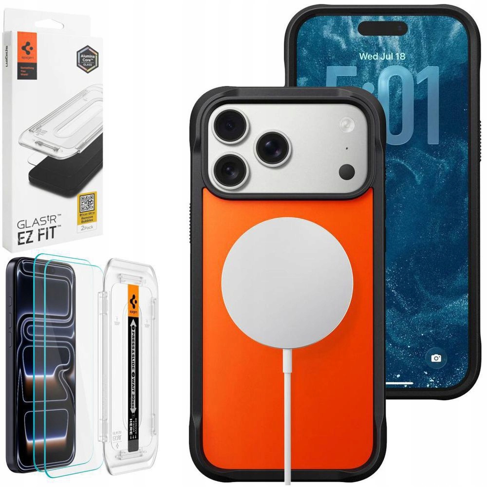 Odolný kryt Nomad Rugged Pouzdro MagSafe Orange 2x Spigen Sklo pro iPhone 17 Pro