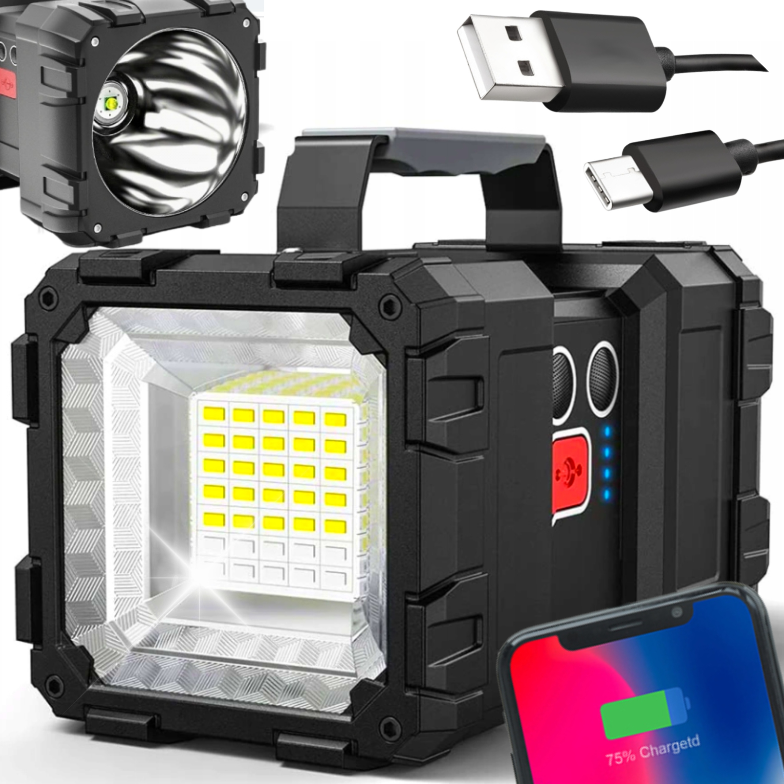 МОЩНЫЙ СВЕТОДИОДНЫЙ ФОНАРИК ПЕРЕЗАРЯЖАЕМЫЙ ПРОЖЕКТОР POWERBANK