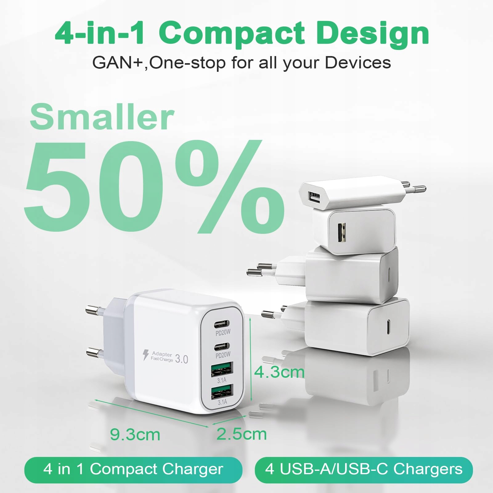 GCSTNN 40W USB C Charger, 4 Ports PD3.0 QC3.0 for iPhone Samsung Xiaomi — miniatura 3