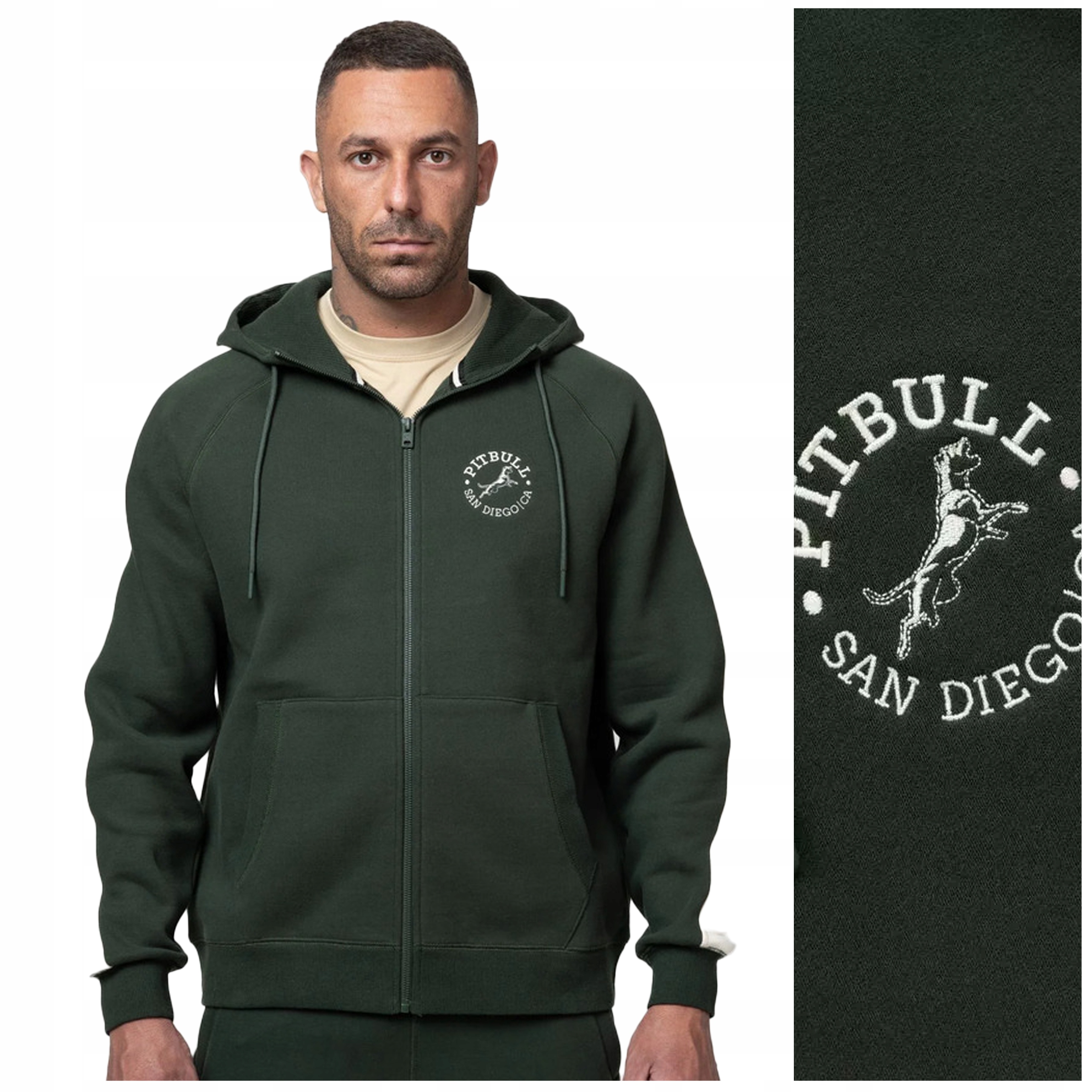 Rozepínací mikina s kapucí Pit Bull „san Diego Ca“ vel. XL tmavě zelená