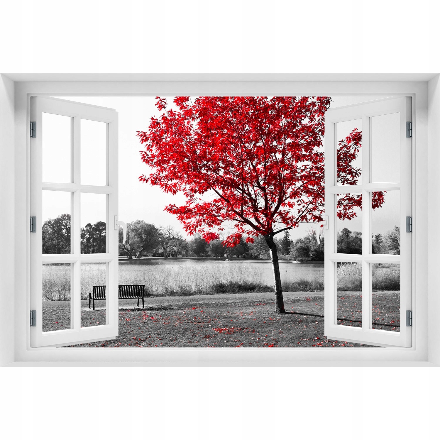 

Naklejka Fototapeta 3D Okno Czerwone drzewo 120x80