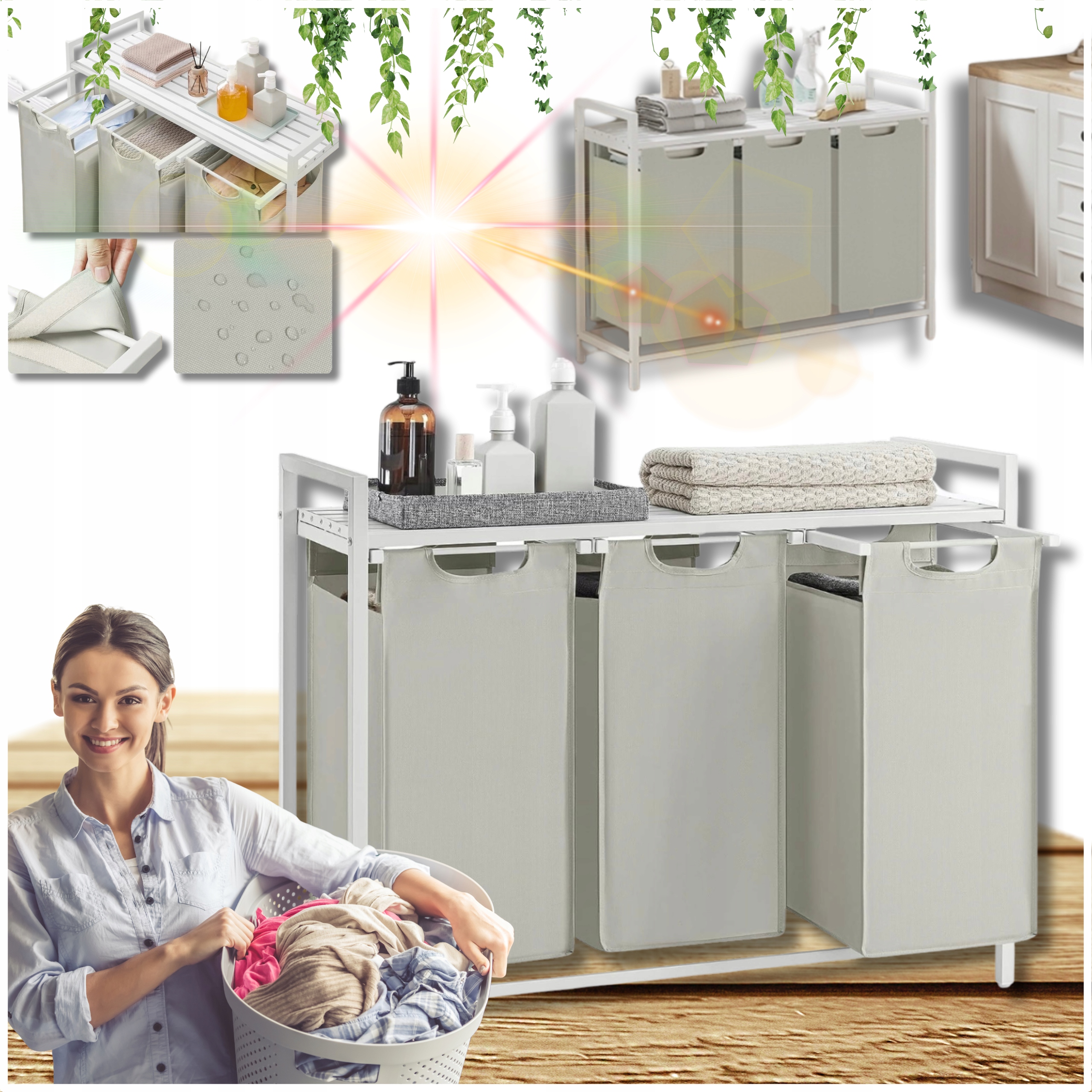 Koš Kontejner Organizér Na Prádlo Velký Tříděný Koupelnový Regál