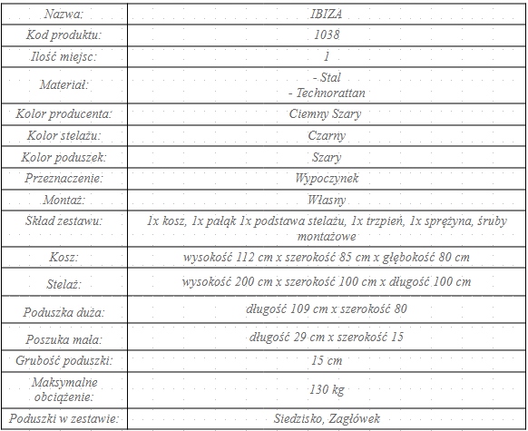 FOTEL WISZĄCY OGRODOWY HUŚTAWKA KOKON KOSZ BUJANY Średnica/szerokość siedziska 105 cm