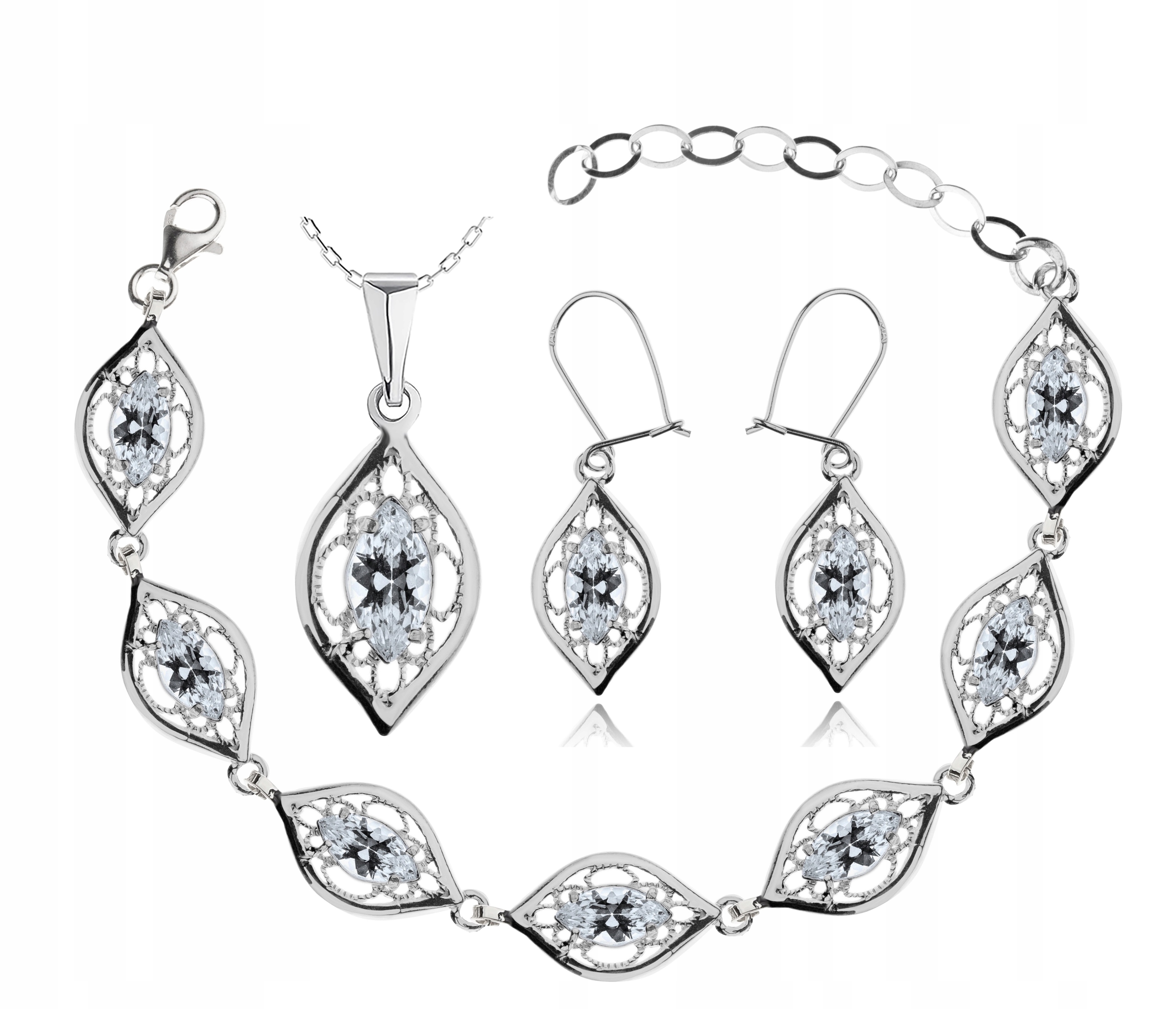 

Srebrny Komplet Biżuterii Z Białymi Cyrkoniami 925