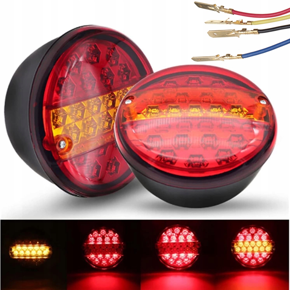 2X Zadní Světlo Sdružené Led Diodové Světlo Přívěsu Kulaté 3-funkční