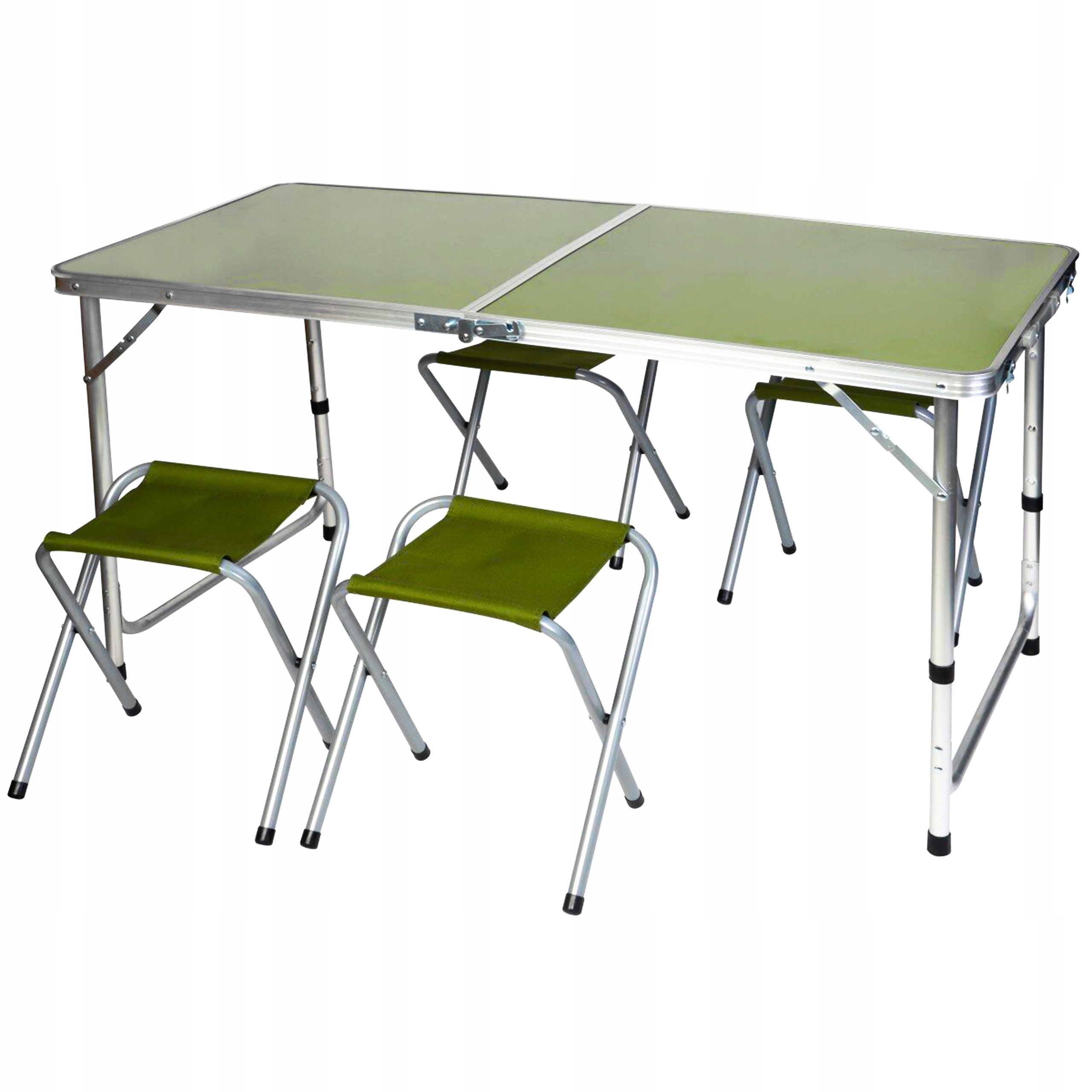 MEBLE OGRODOWE STÓŁ STOLIK TURYSTYCZNY SKŁADANY +4 KRZESŁA DUŻY ZESTAW 5W1 Wysokość 70 cm