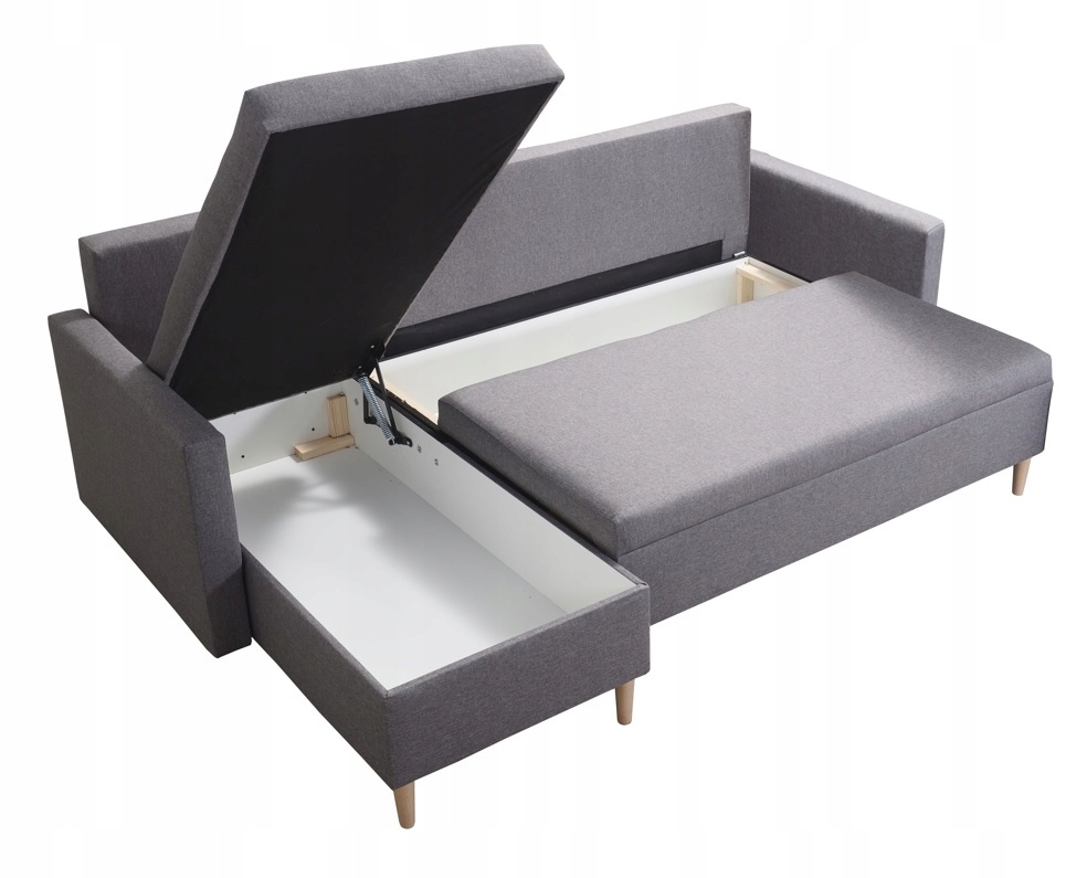 NOWOCZESNY NAROŻNIK z FUNKCJA SPANIA ROZKŁADANY SCANDIK + 2x pojemnik Wysokość mebla 86 cm