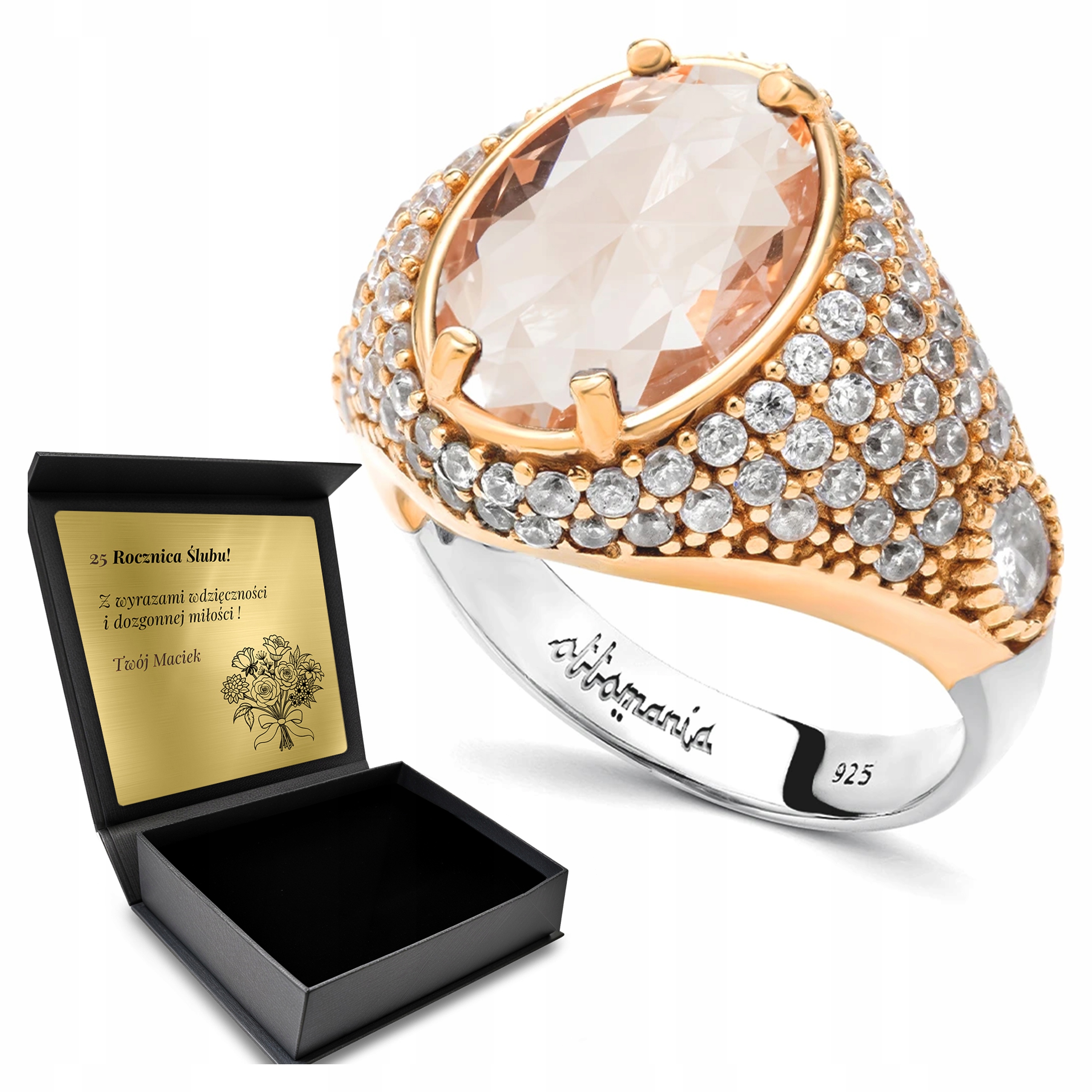 Prstýnek 925 Zirkony A Morganitové Šperky Pro Ženy Gravírování