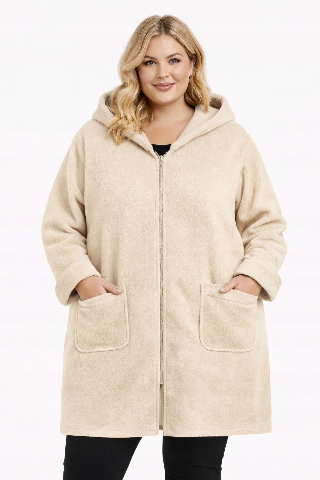 Rozpínací dámský plyšový kabát Kapuce Italský zip Viskóza 52 54 6XL 7XL