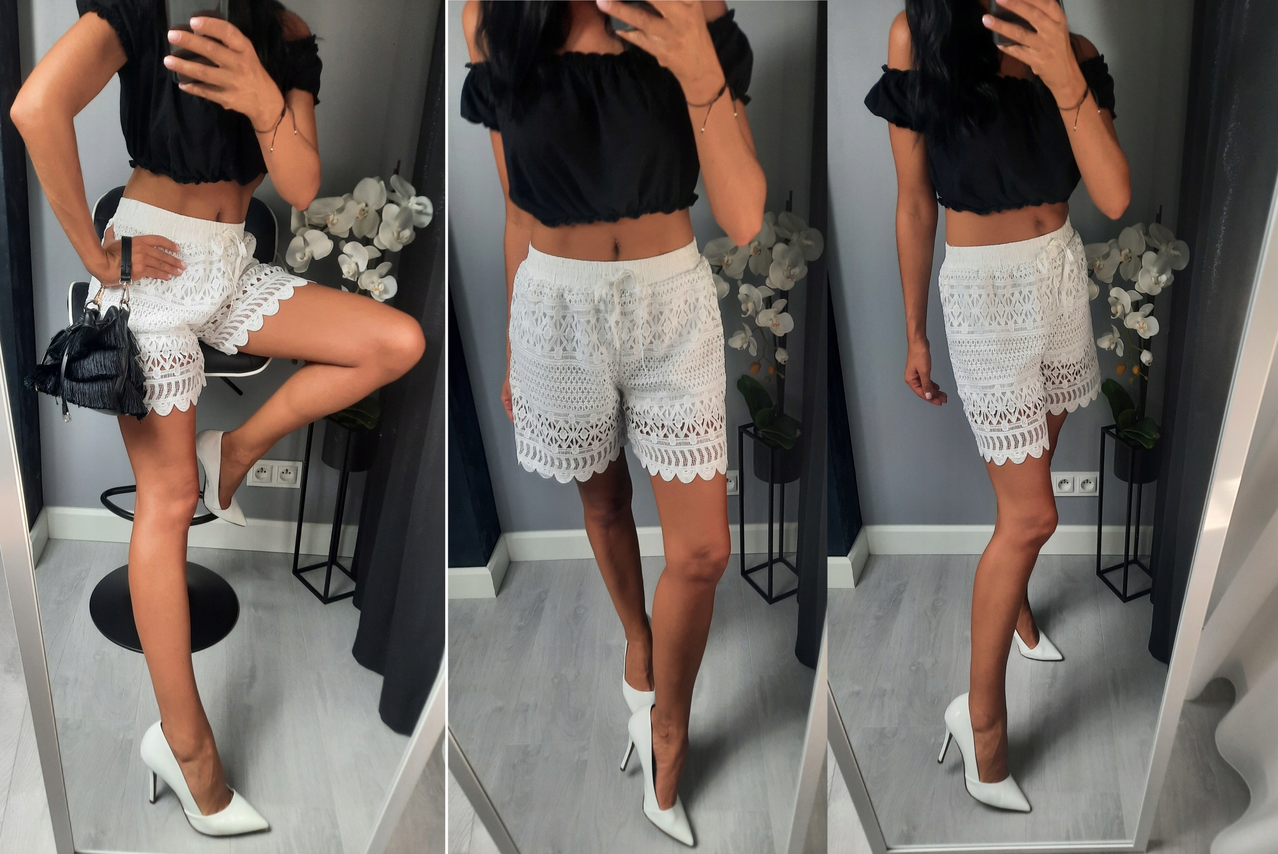 Spodenki, szorty koronkowe, z wysokim stanem, RÓŻNE KOLORKI L/XL_(40/42) Marka inna