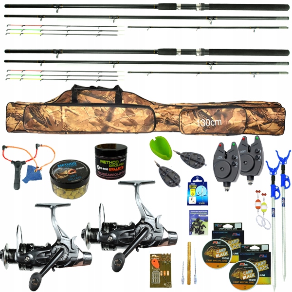 Zestaw Wędkarski 2x wędka Feeder 3,3m 2x kołowrotek Pokrowiec 63 elementy