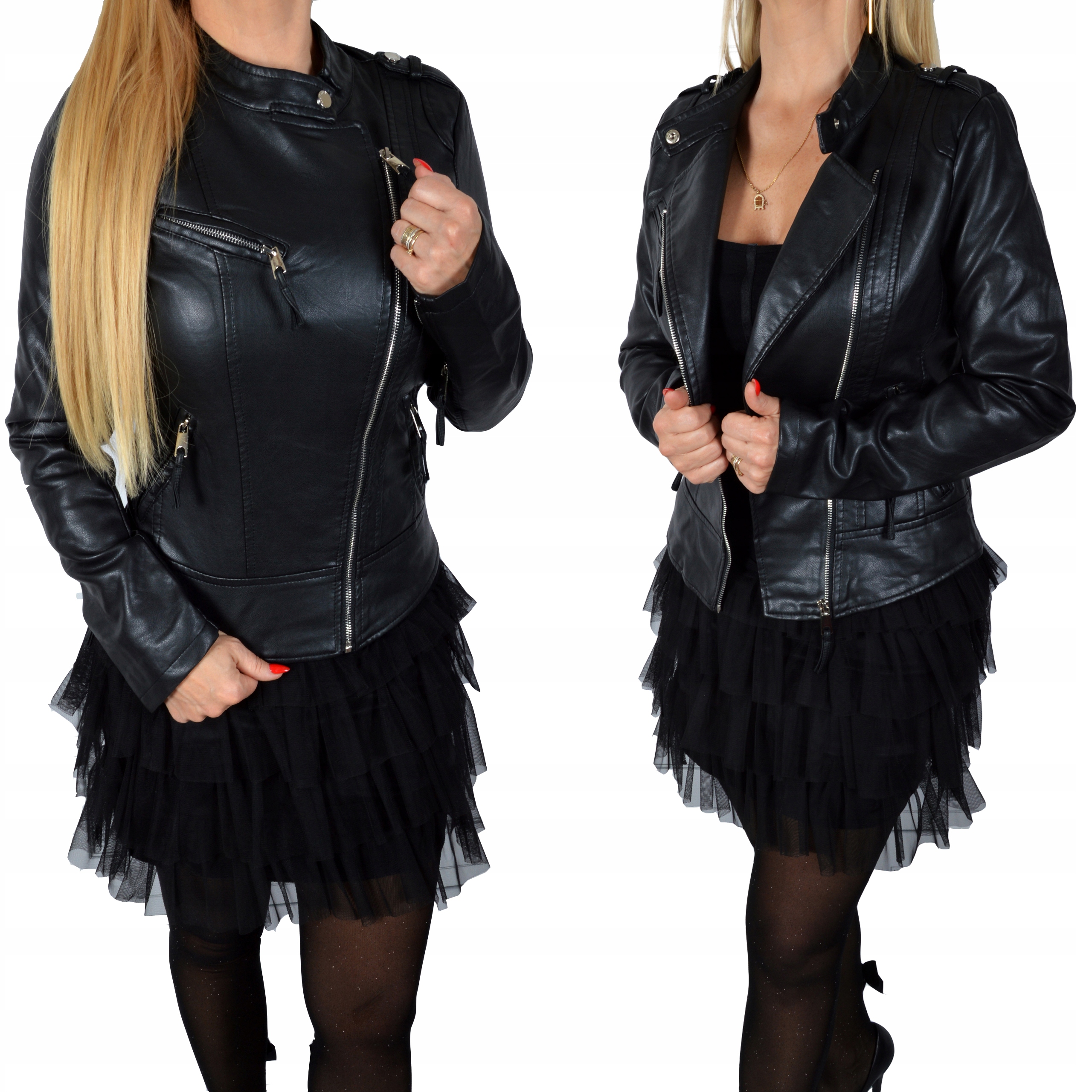 Ramoneska Kurtka Damska Skóra Skórzana Biker Stójk