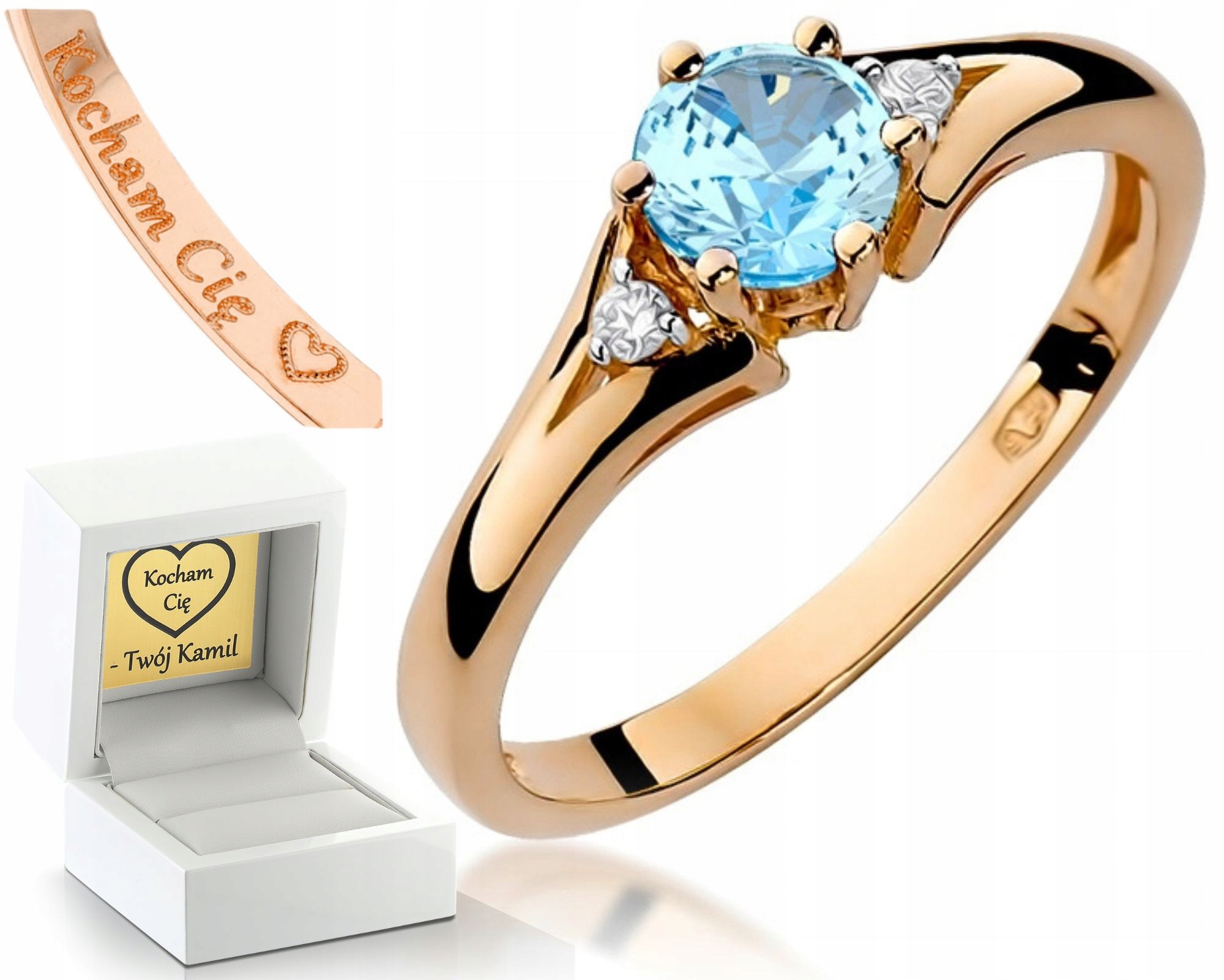 Prstýnek Topaz A Brilianty Růžové Zlato Gravírování