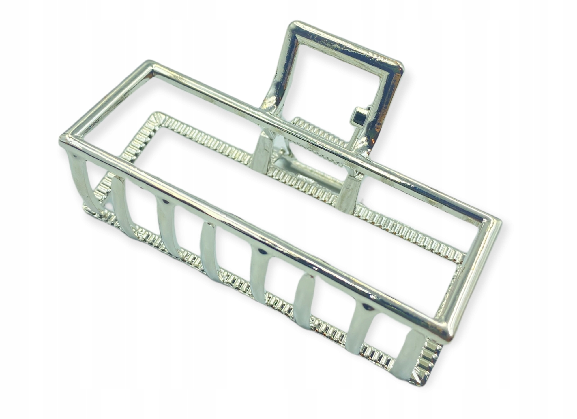 SPINKA KLAMRA SZCZĘKA METAL PROSTOKĄT SREBRNA