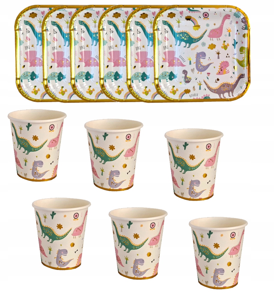 Zestaw urodzinowy kubki talerzyki dinozaury party papierowe jednorazowe
