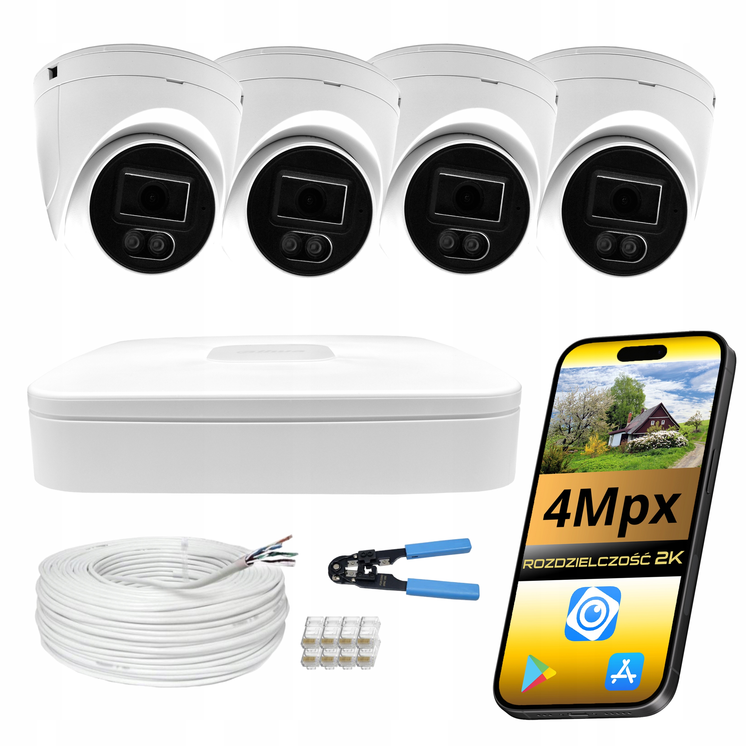 Sada 4 Kamer Pro Monitorování Ip PoE 4MPX Do Domácnosti Obchodu Dahua Rekordér