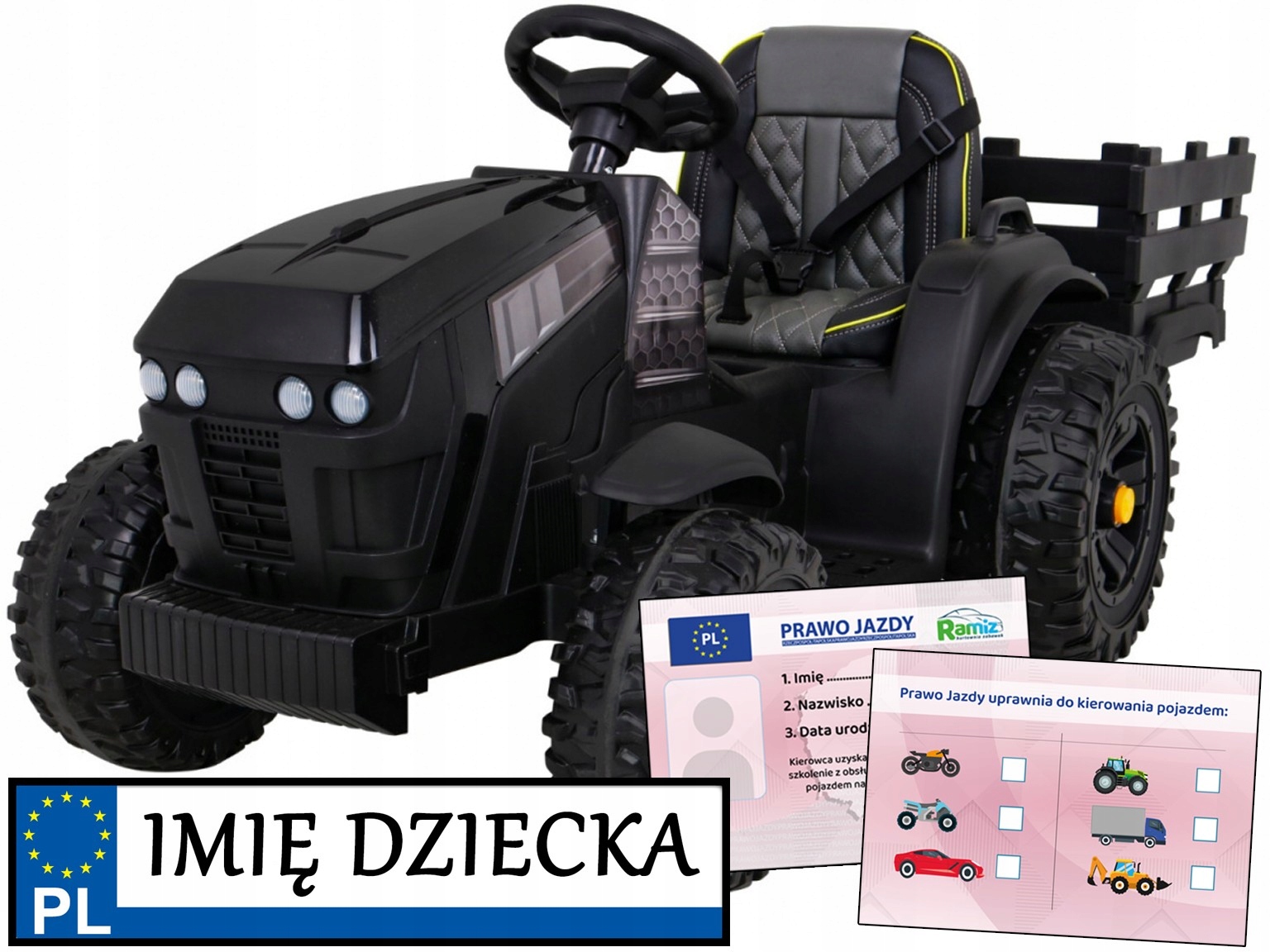 elektryczny Traktor Titanium na akumulator dla dzieci przyczepa łopatka