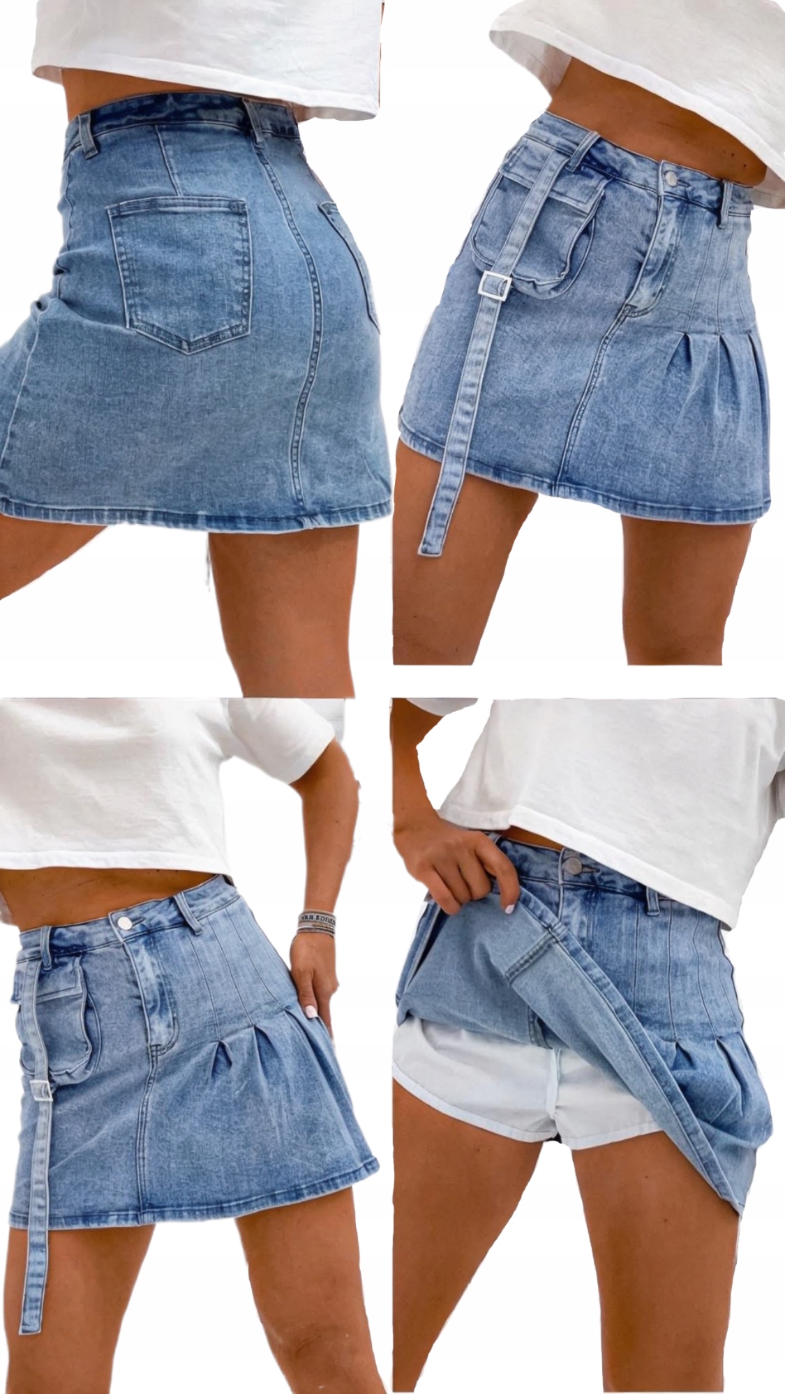 Spódnica Spodenki Shorty Mini Jeansowe Niebieskie Wysoki Stan Lato XL