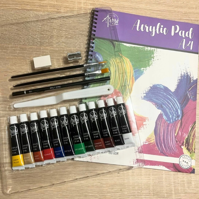 ZESTAW ARTYSTYCZNY DO MALOWANIA 19 CZĘŚCI Farby Akrylowe + Pędzle + Blok EAN (GTIN) 8720257145706