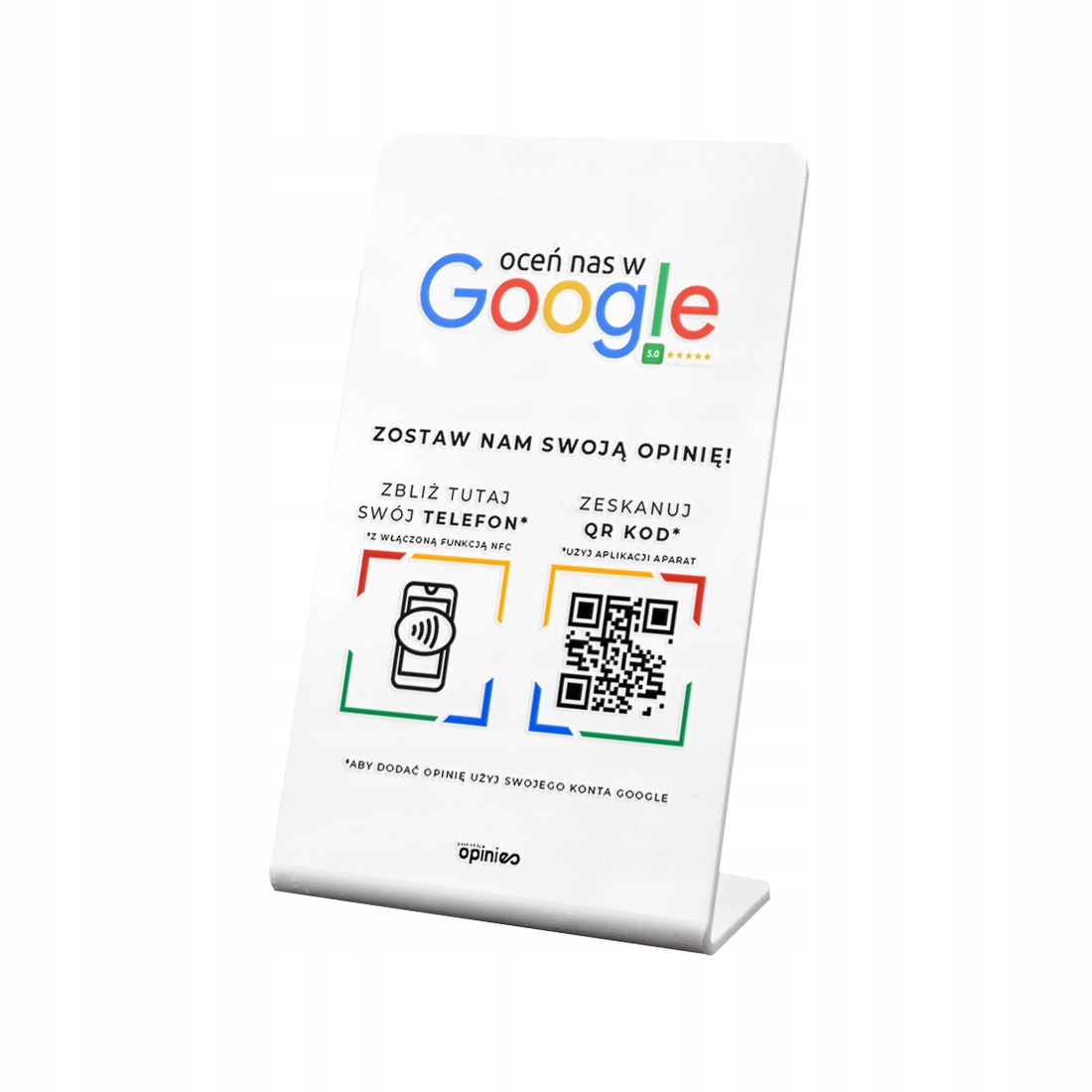 Tabliczka plexi gięta NFC + QR Kod Opinieo Universal - wz. 4