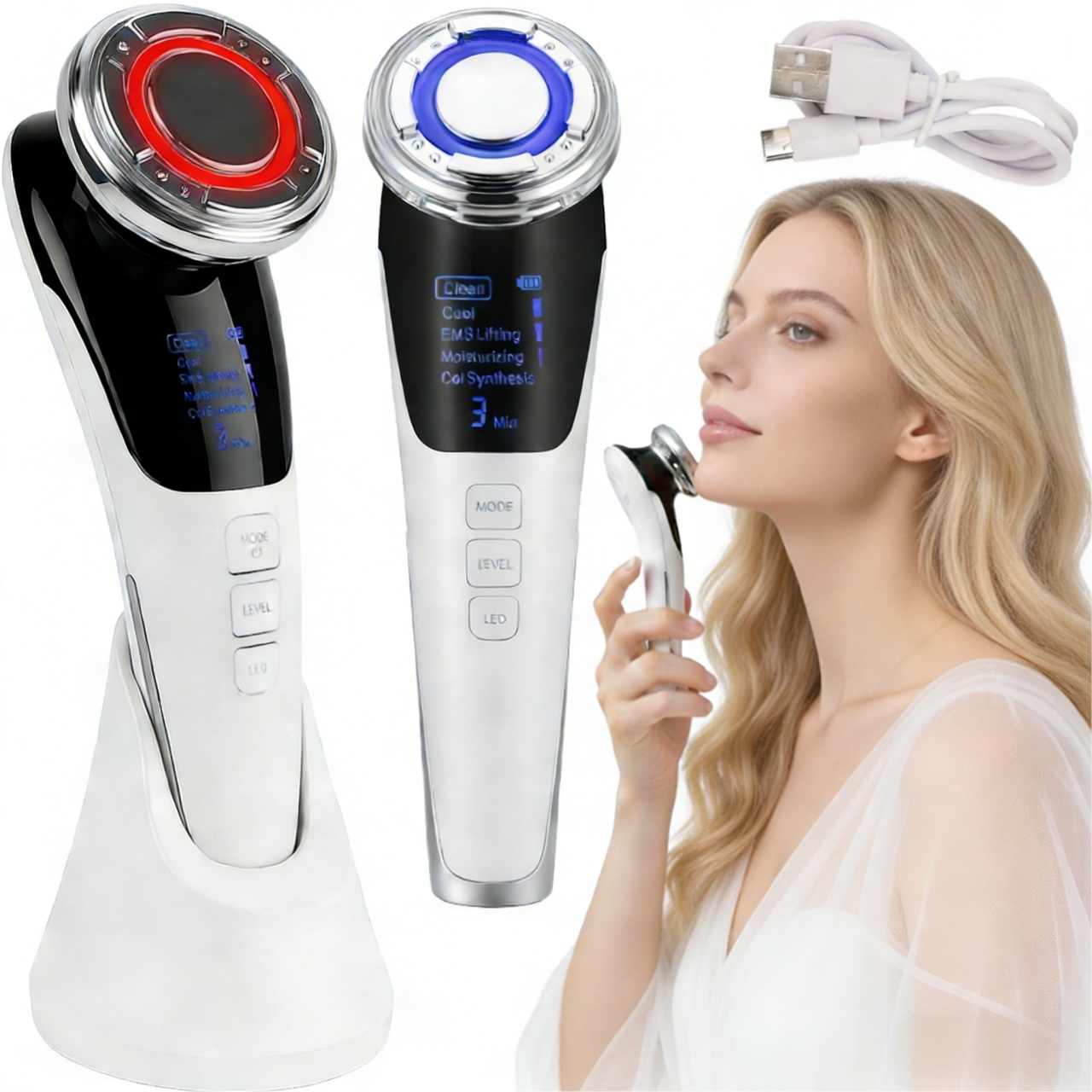 mezoterapia beziglowa 7w1 masazer do twarzy elektryczny ems lifting led
