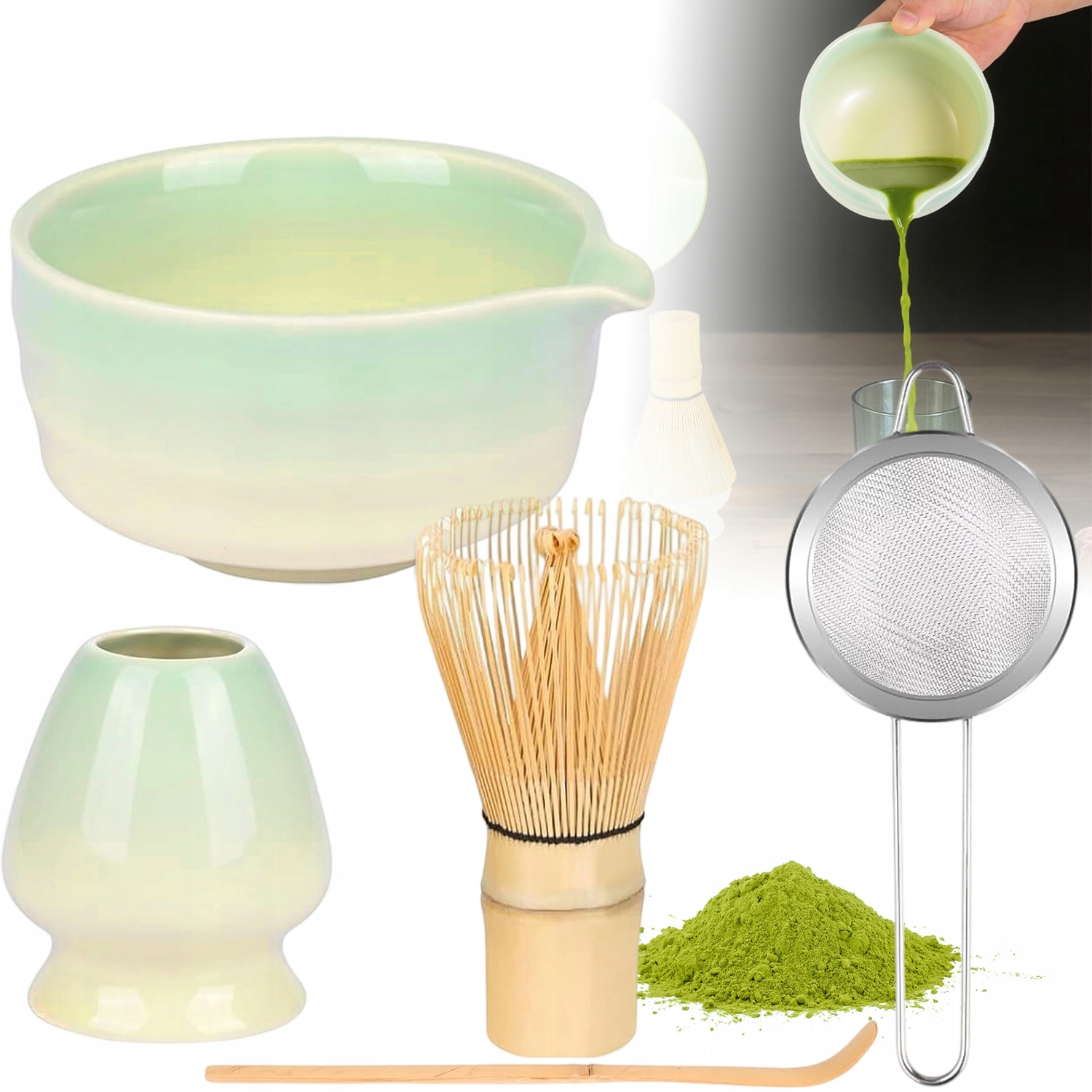 Levně Dárková Sada 5KS Na Čaj Matcha Příprava S Matchy Lžičkou Keramika