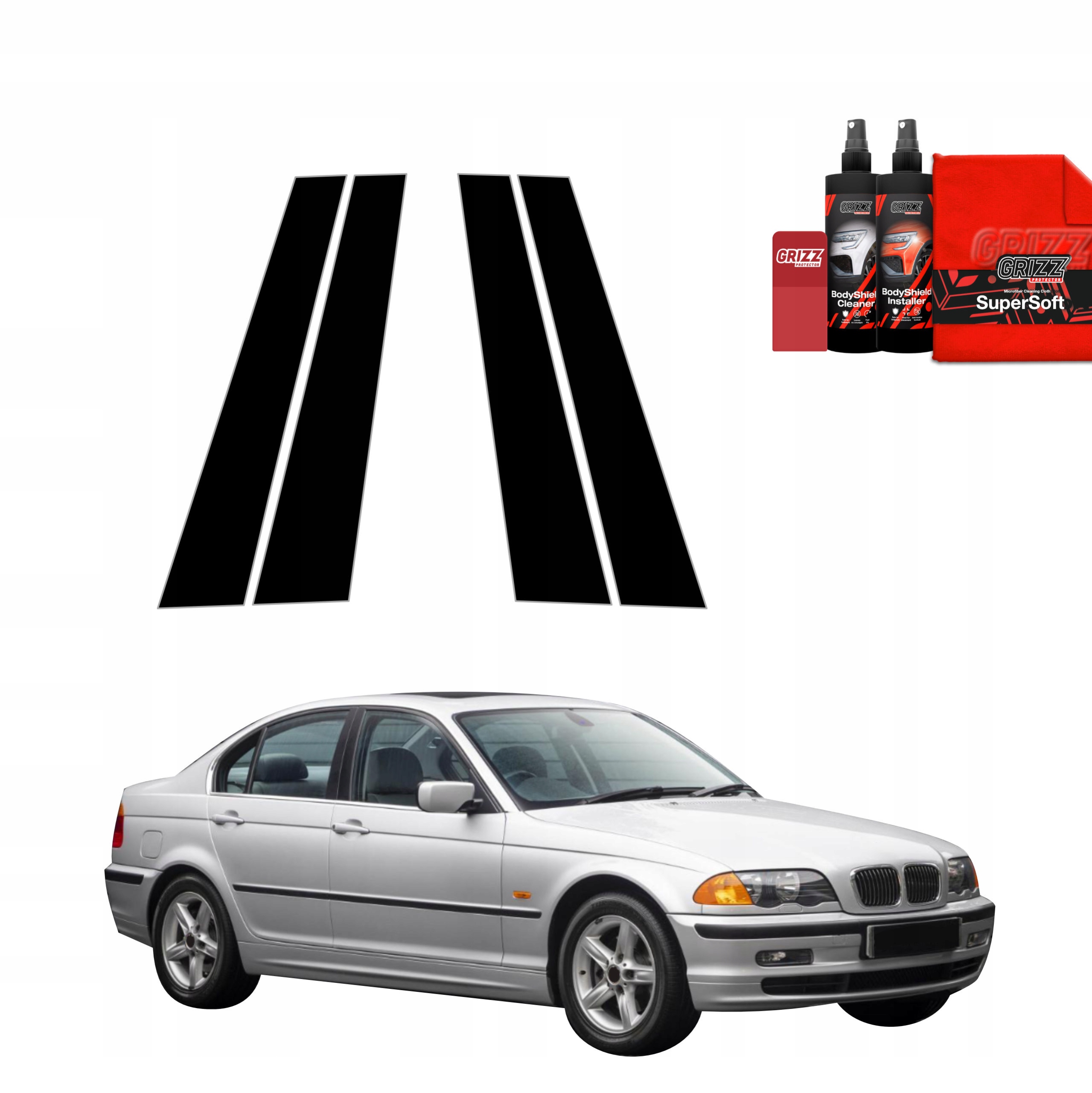 4v1 Černá fólie na sloupky pro Bmw 3 E46 Sedan Pre-LCI (1998-2001)