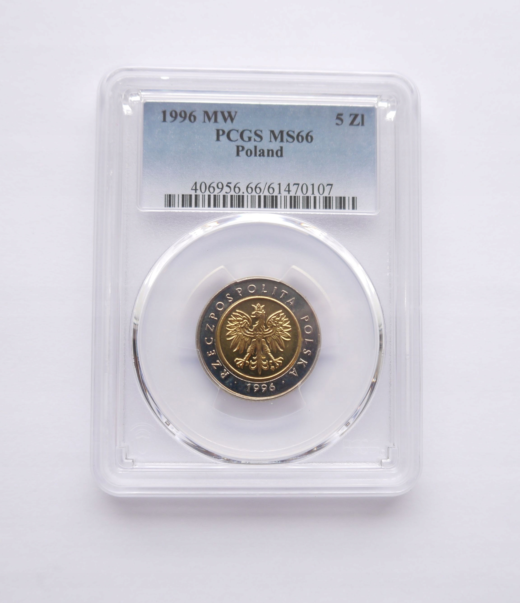 POLSKA 5 ZŁOTYCH 1996 PCGS MS66 SREBRO