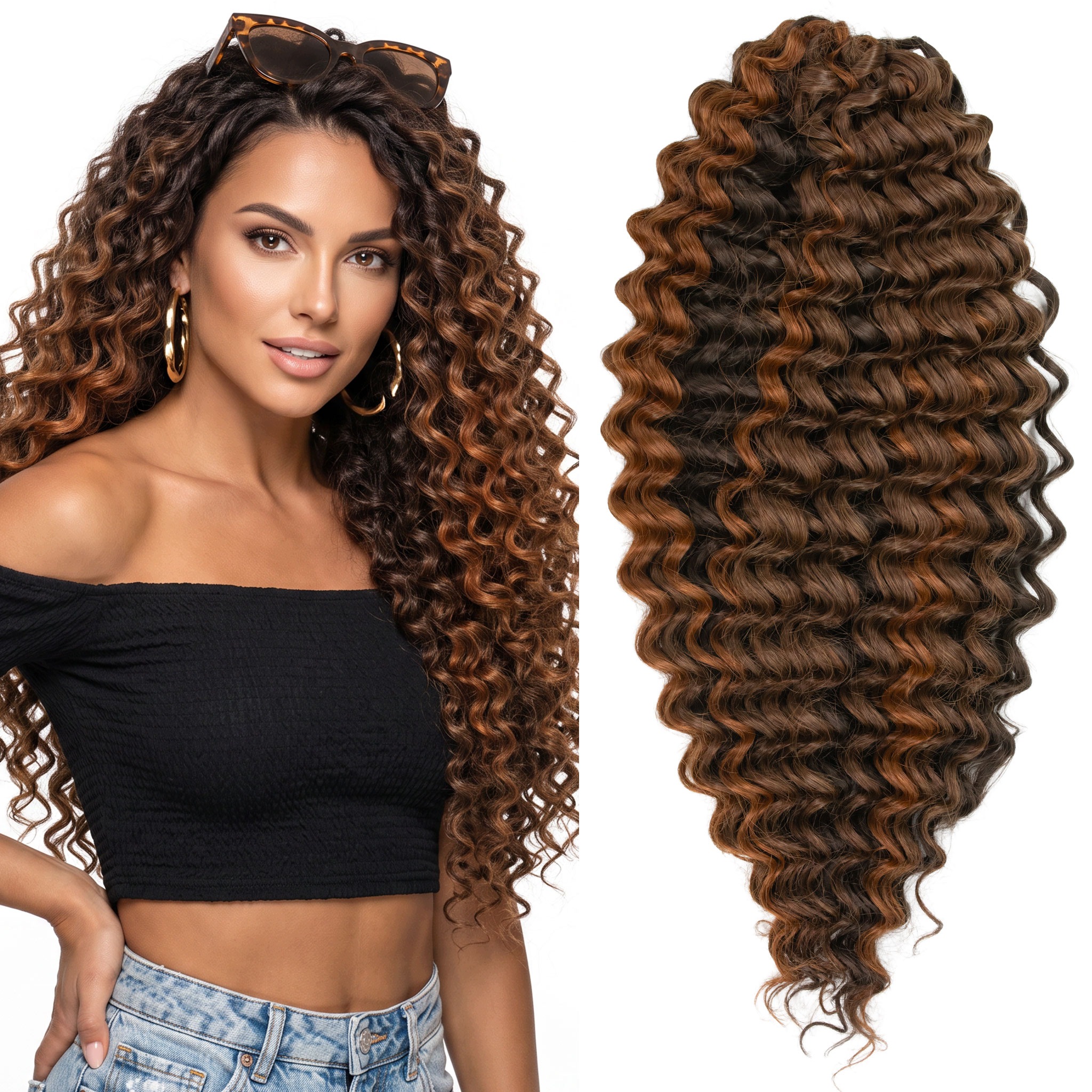 Włosy syntetyczne Afroloki Yasmine mini loki 20" 50cm 300g brąz pasemka