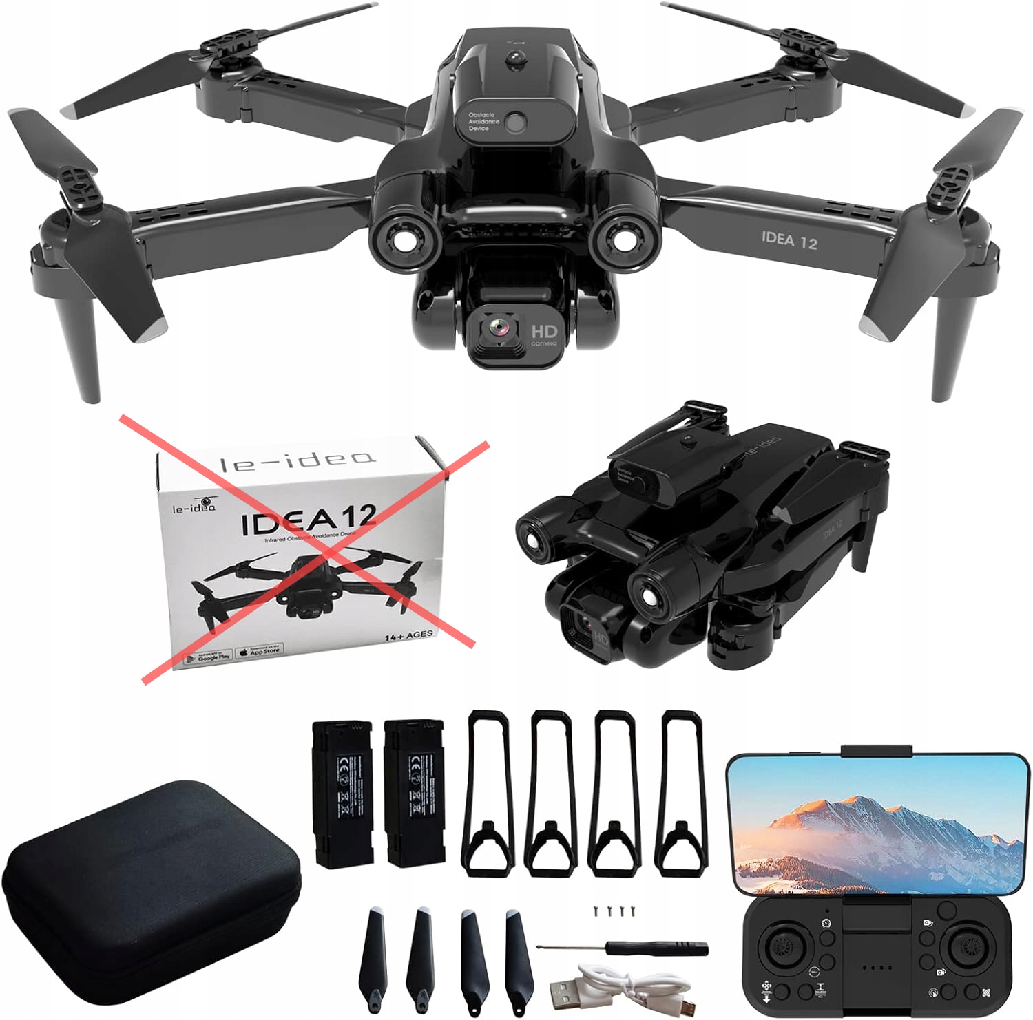IDEA12 DRON Z KAMERĄ ELEKTRYCZNIE REGULOWANY RC FPV WIFI USZKODZONY