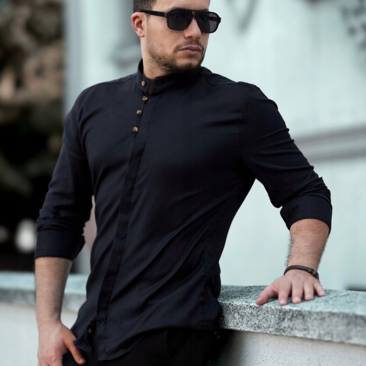 Elegantní bavlněná košile bez límce, elastická