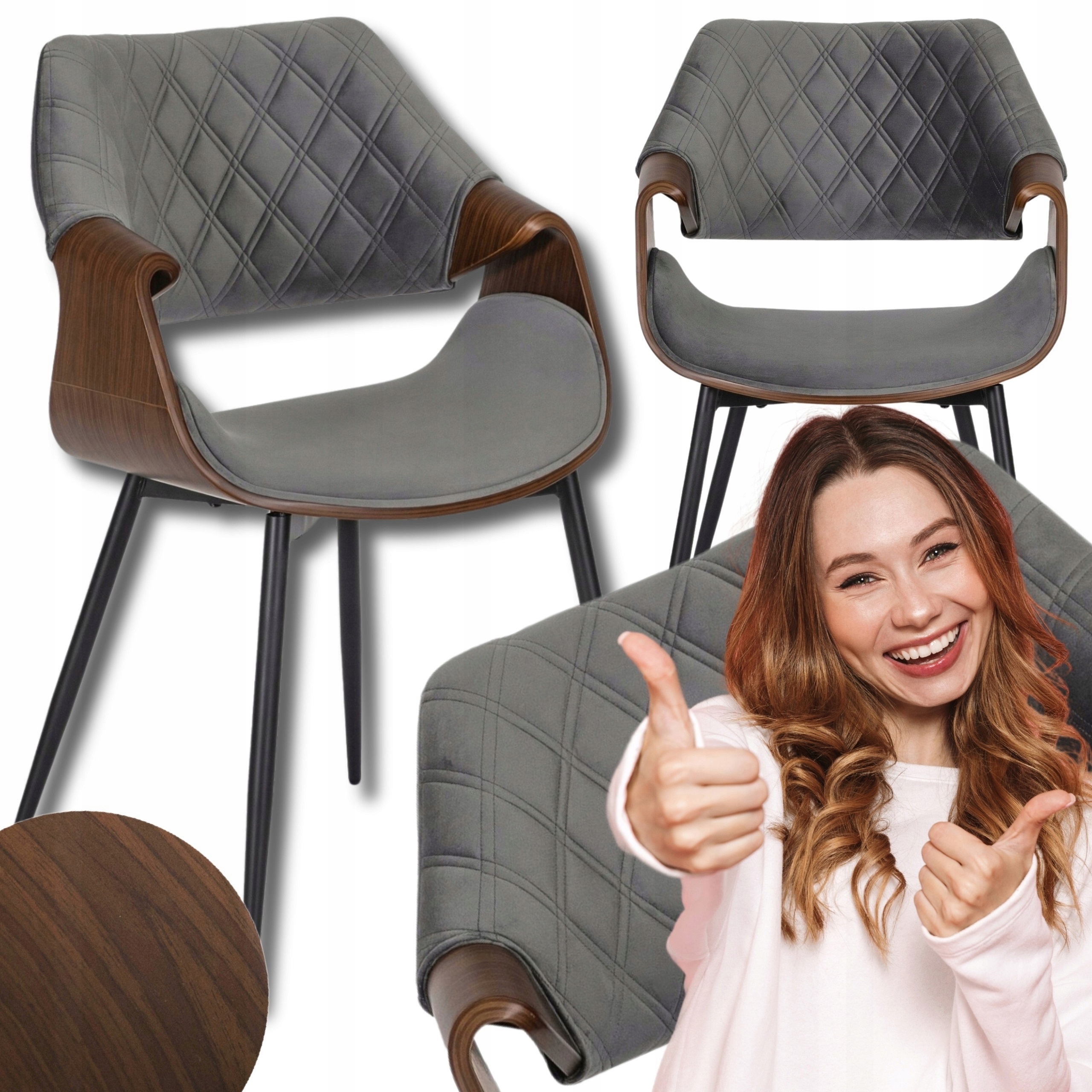 Dřevěné čalouněné křeslo Velurové Loft Ohýbané do obývacího pokoje Šedé Dakota